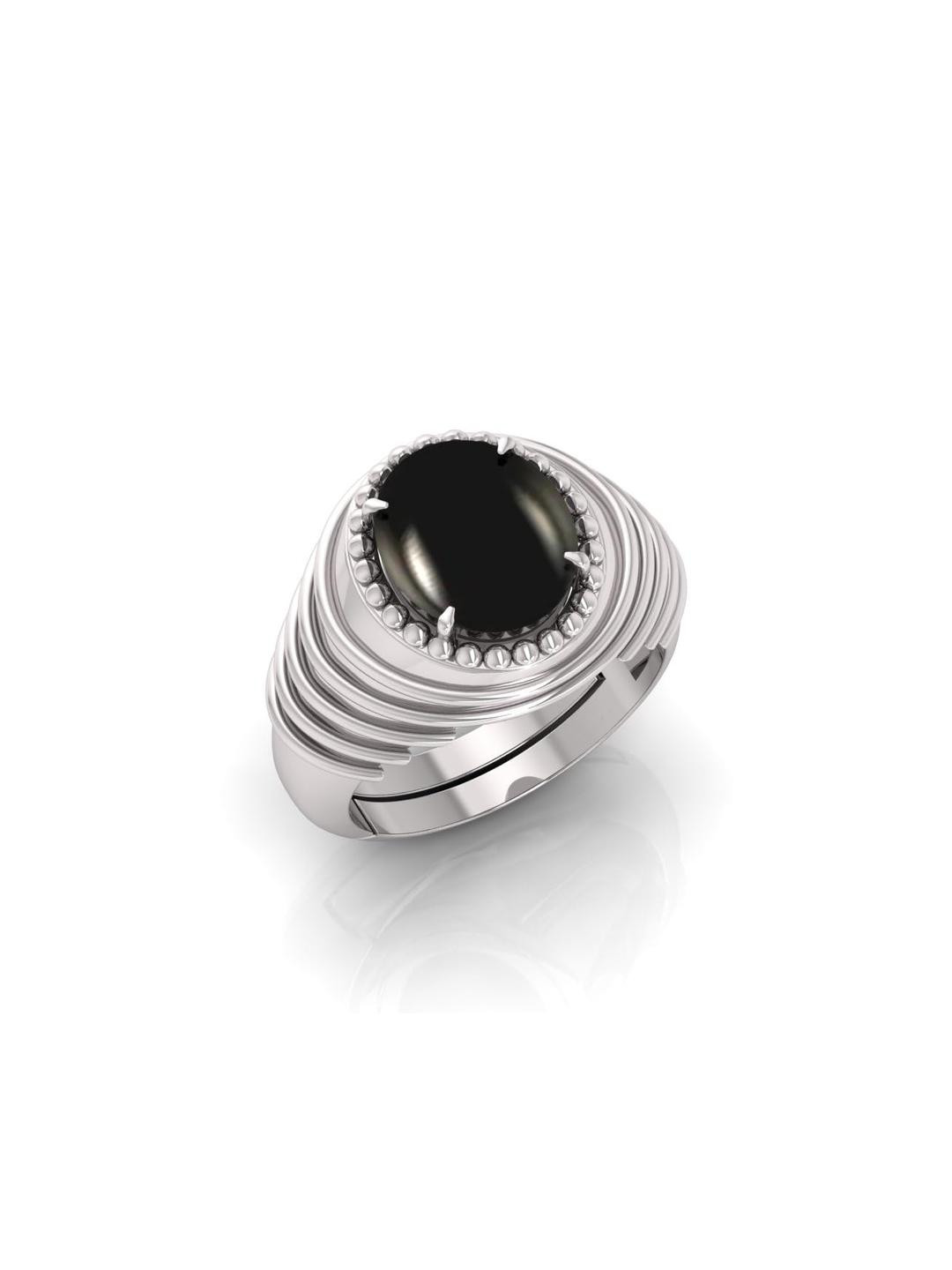 9.25 Ratti Black Agate Stone Hakik Gemstone Silver Plated Adjustable Ring