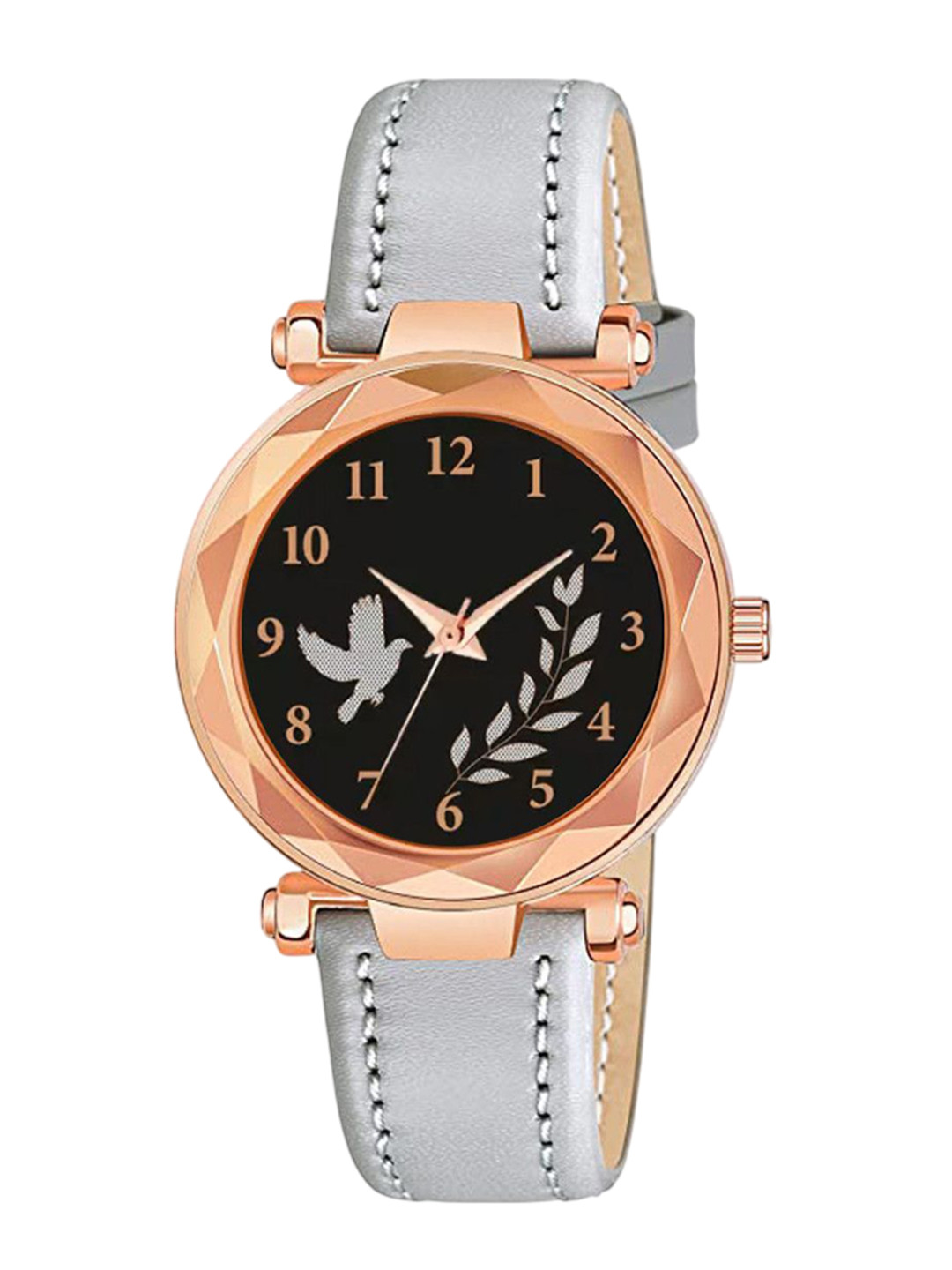 CSAMON Women Embellished Dial & Leather Straps Analogue Watch GR379RG BIRD GREY L