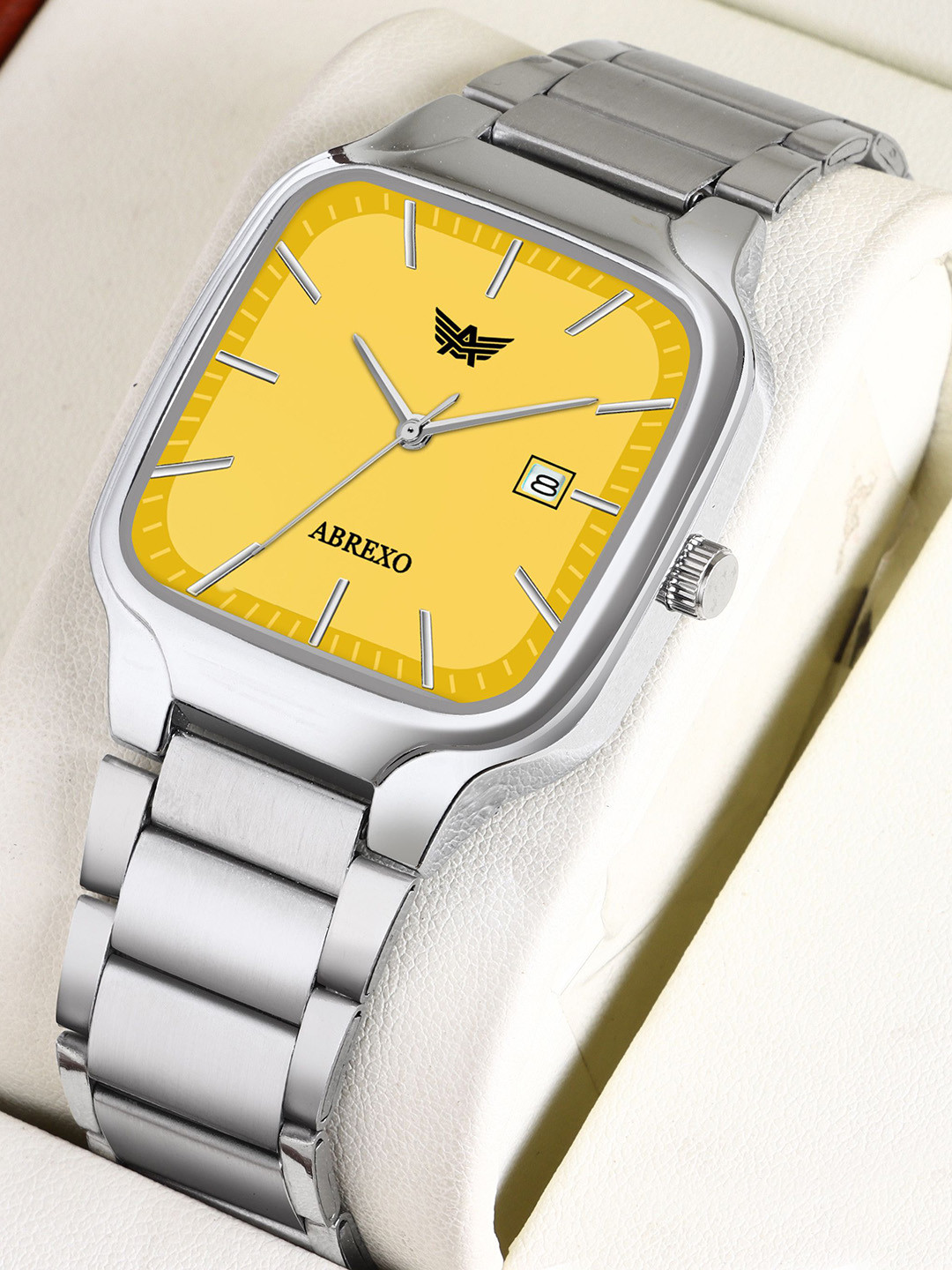 Abrexo Men Dial & Stainless Steel Bracelet Style Straps Analogue Watches Abx8873-Yellow Silver Watch