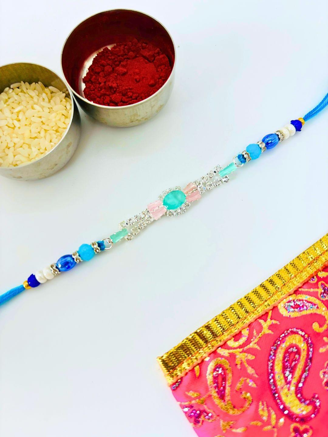 American Diamond Rakhi Stone Studded & Beaded Thread Rakhi Traditional Handmade Rakhi for Brother