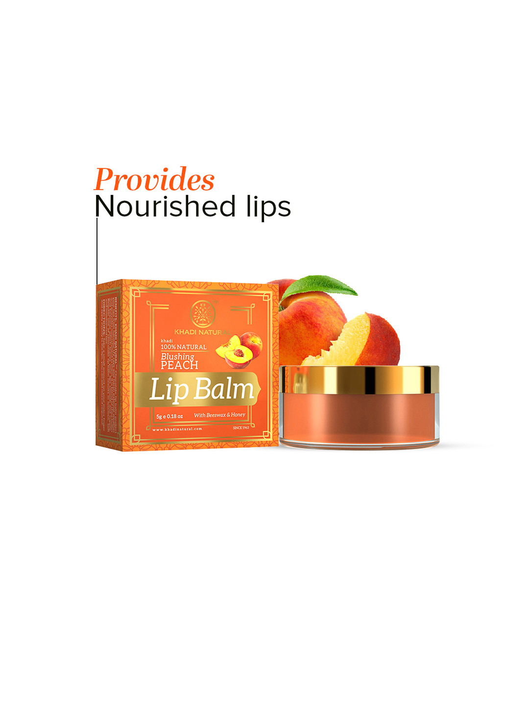 Khadi Natural Peach Lip Balm With Beeswax & Honey - 5 g
