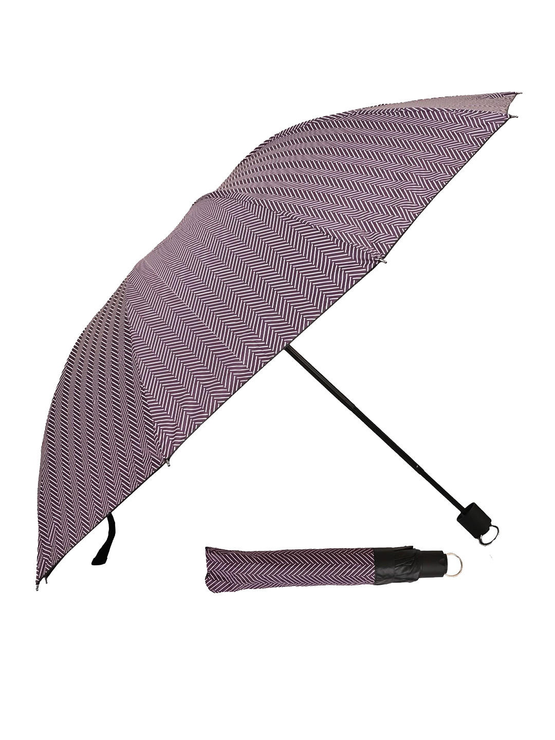 Aura Purple Striped Manual 3 Fold Umbrellas