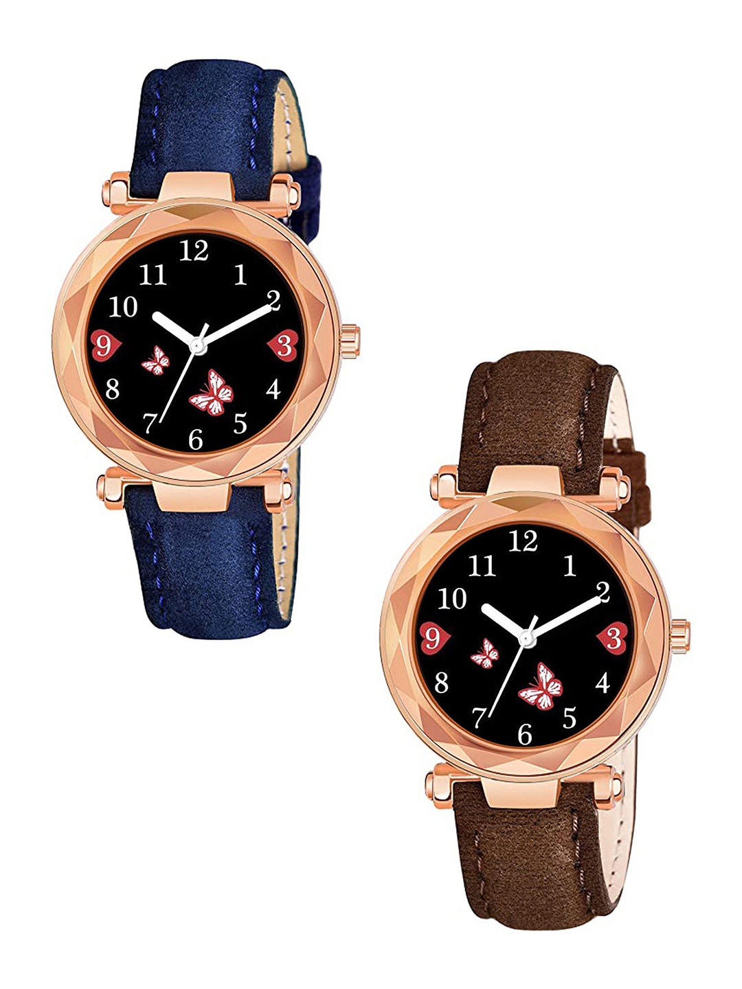 CSAMON Women Embellished Dial & Textured Straps Analogue Watch GR379RG BFly BLU BRO Vel L