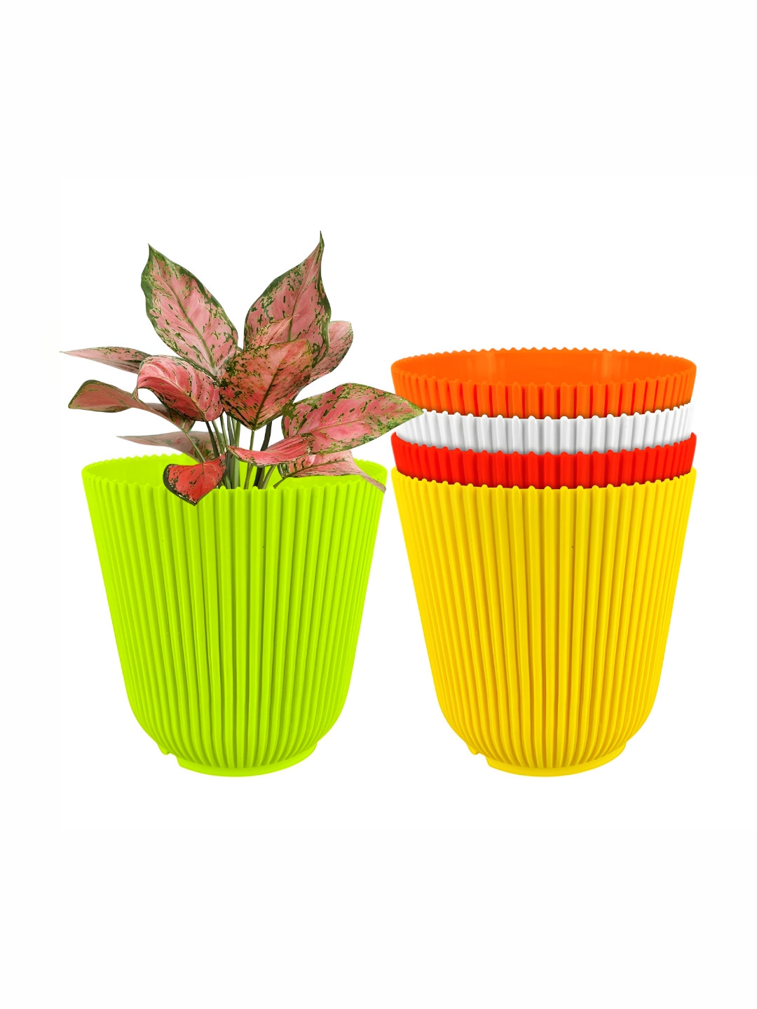 GARDEN'S NEED Wing Green & Yellow 5 Pieces Textured Planters