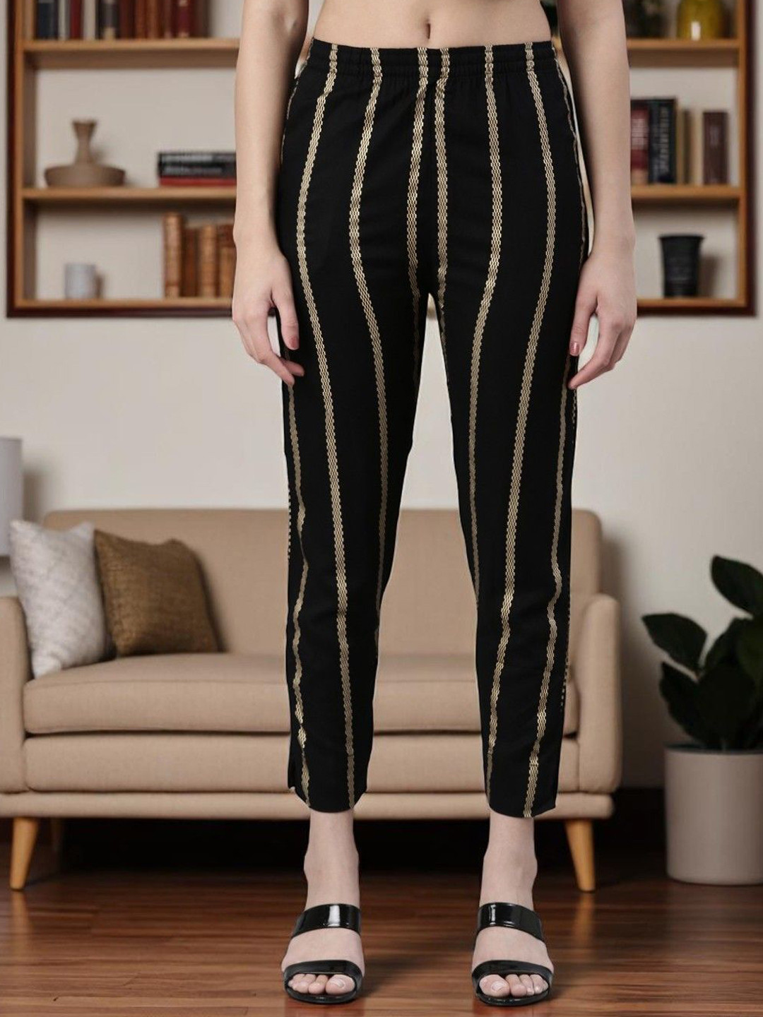 Esplendido Women Striped Pencil Smart Slim Fit Cigarette Trousers