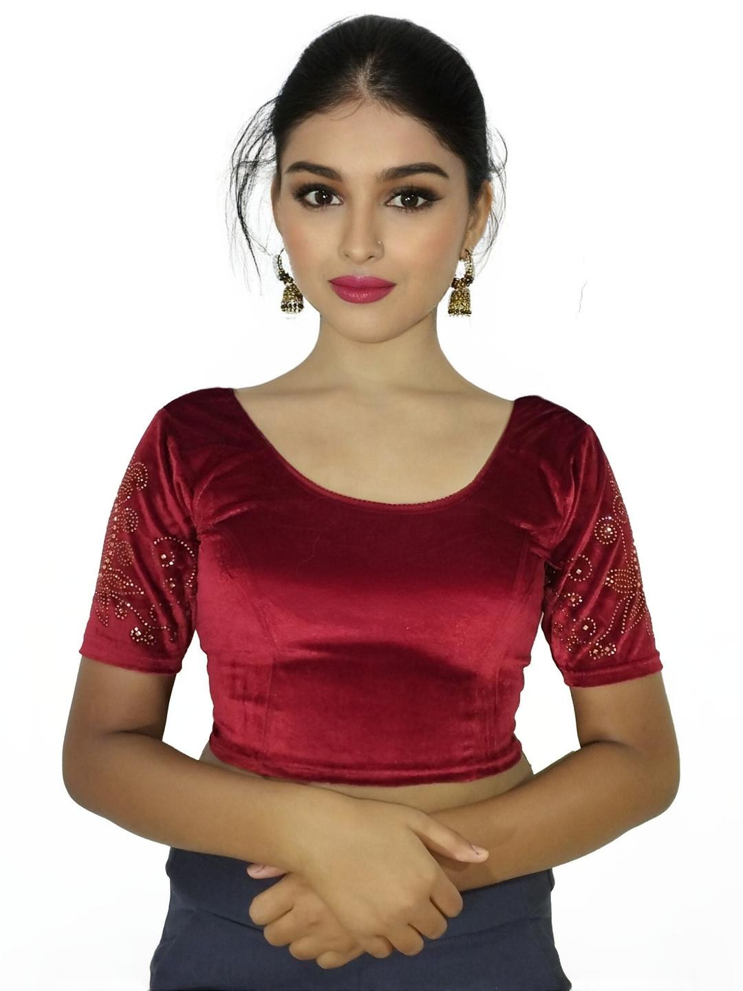 PU FASHION Women Maroon Saree Blouse