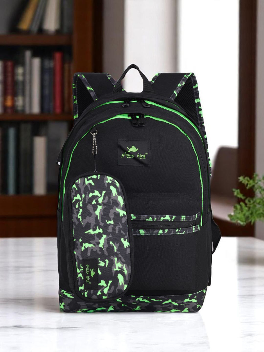 ECHOBOOMERS Unisex Camouflage Print Water Resistant Backpack with Pouch & Bottle Holder