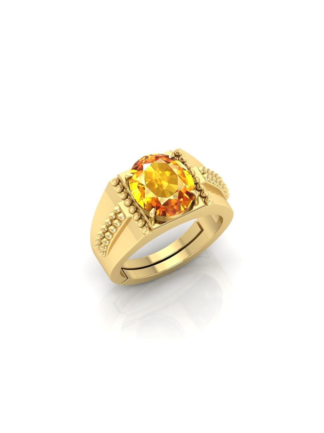 14.25 Ratti Pukhraj Stone Original Certified Yellow Sapphire Gemstone Gold Plated | Adjustable Ring
