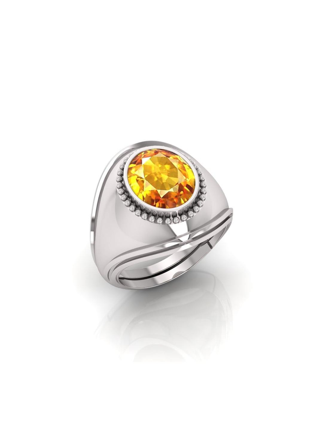 11.25 Ratti Pukhraj Stone Original Certified Yellow Sapphire Gemstone Silver PlatedAdjustable Ring