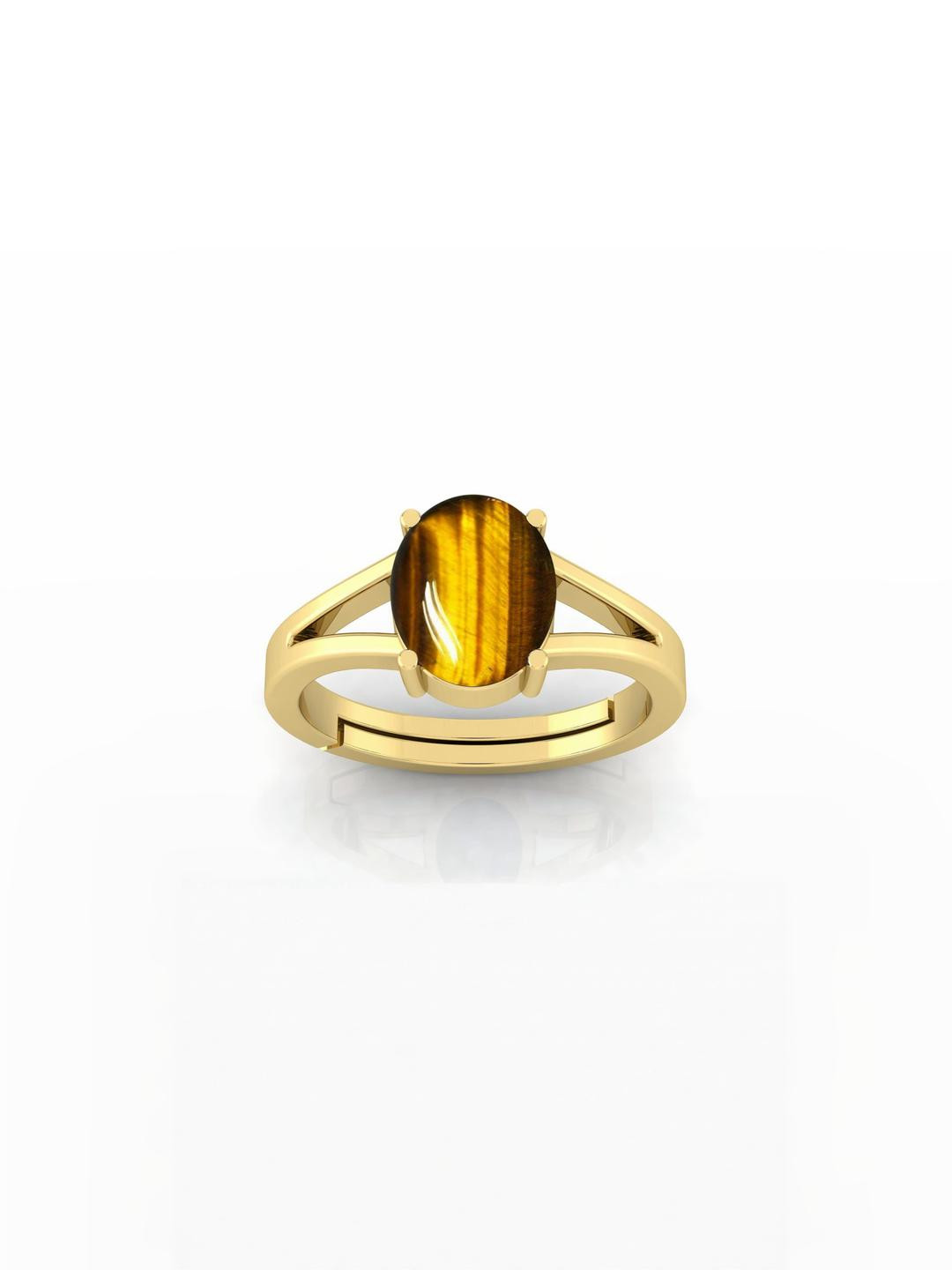 14.25 Ratti Yellow Crystal Natural Tiger's Eye Adjustable Ring Certified Stone for Men and Women