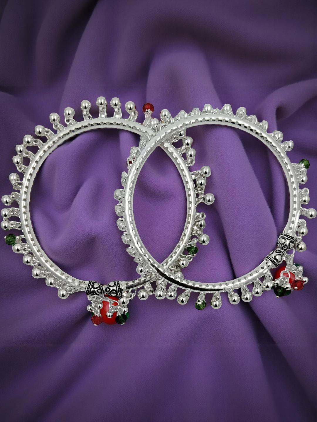 Set Of 2 Crystal Ghungroo Leg Payal Foot Kada Anklets