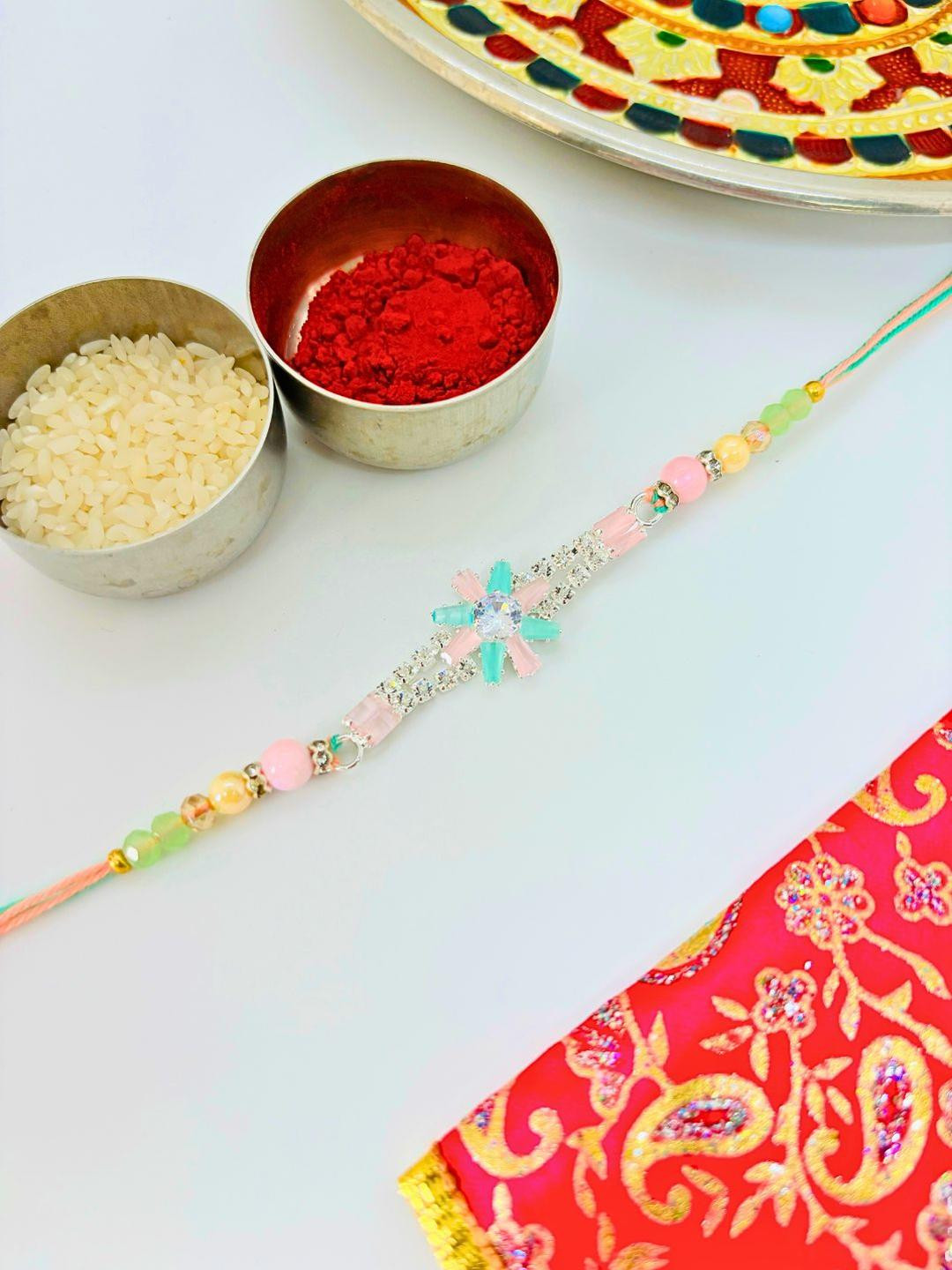 American Diamond Rakhi Stone Studded & Beaded Thread Rakhi Traditional Handmade Rakhi for Brother