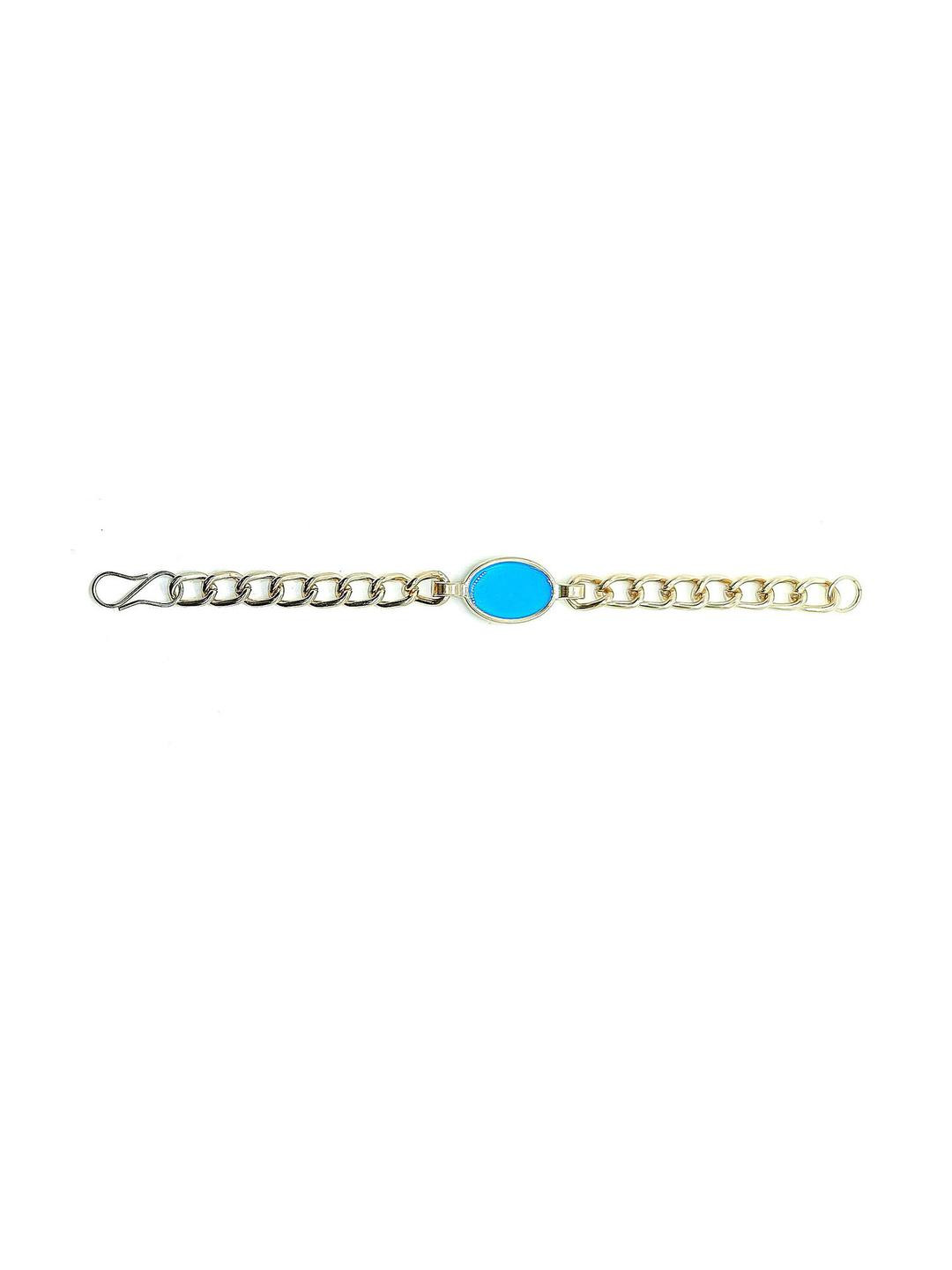 Dynamic Retail Global Men Silver-Plated Ethnic Aquamarine stone Link S-Hook Bracelet