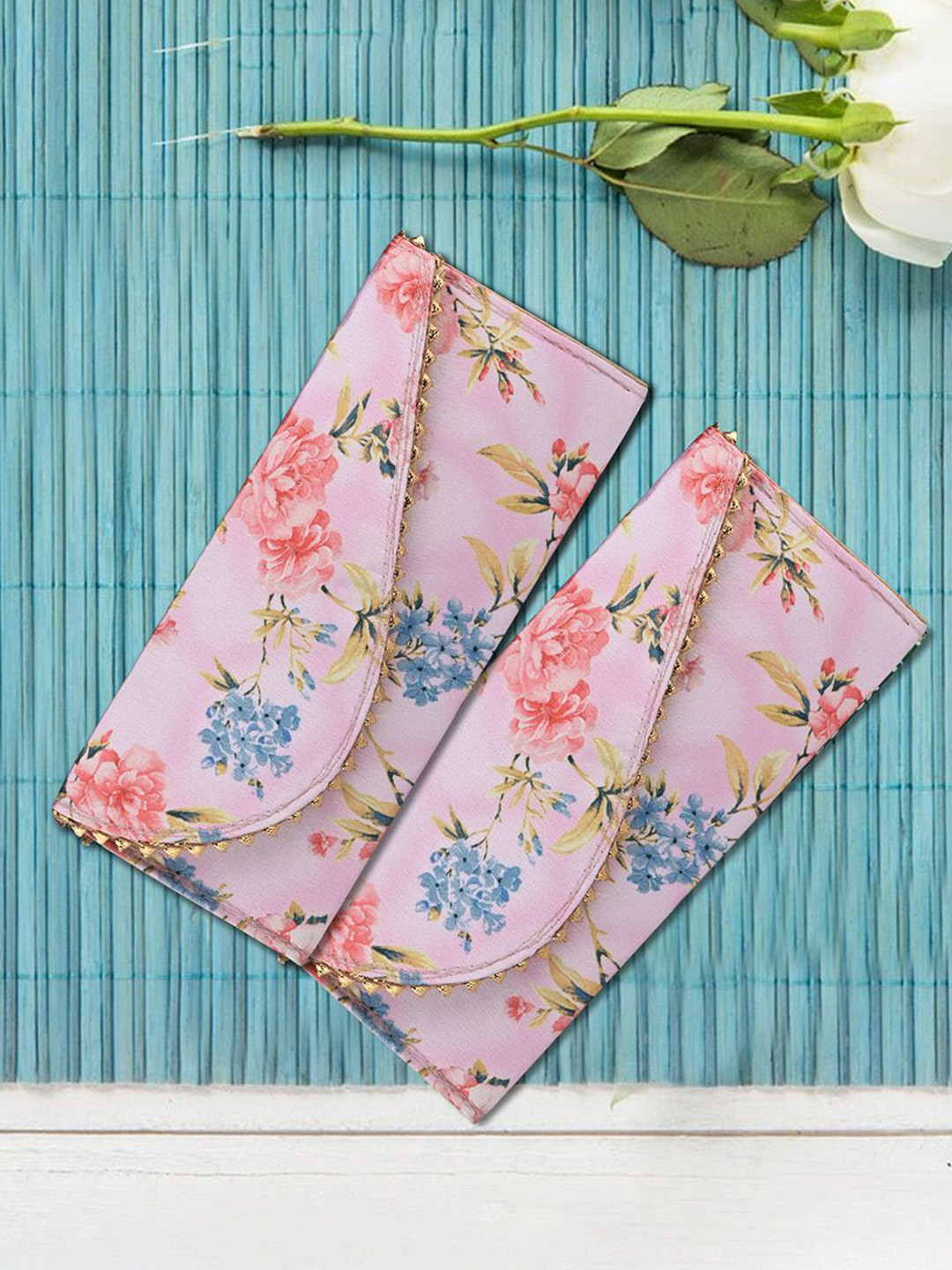 Kuber Industries Set Of 4 Floral Printed Envelopes For Gifting Money With Button