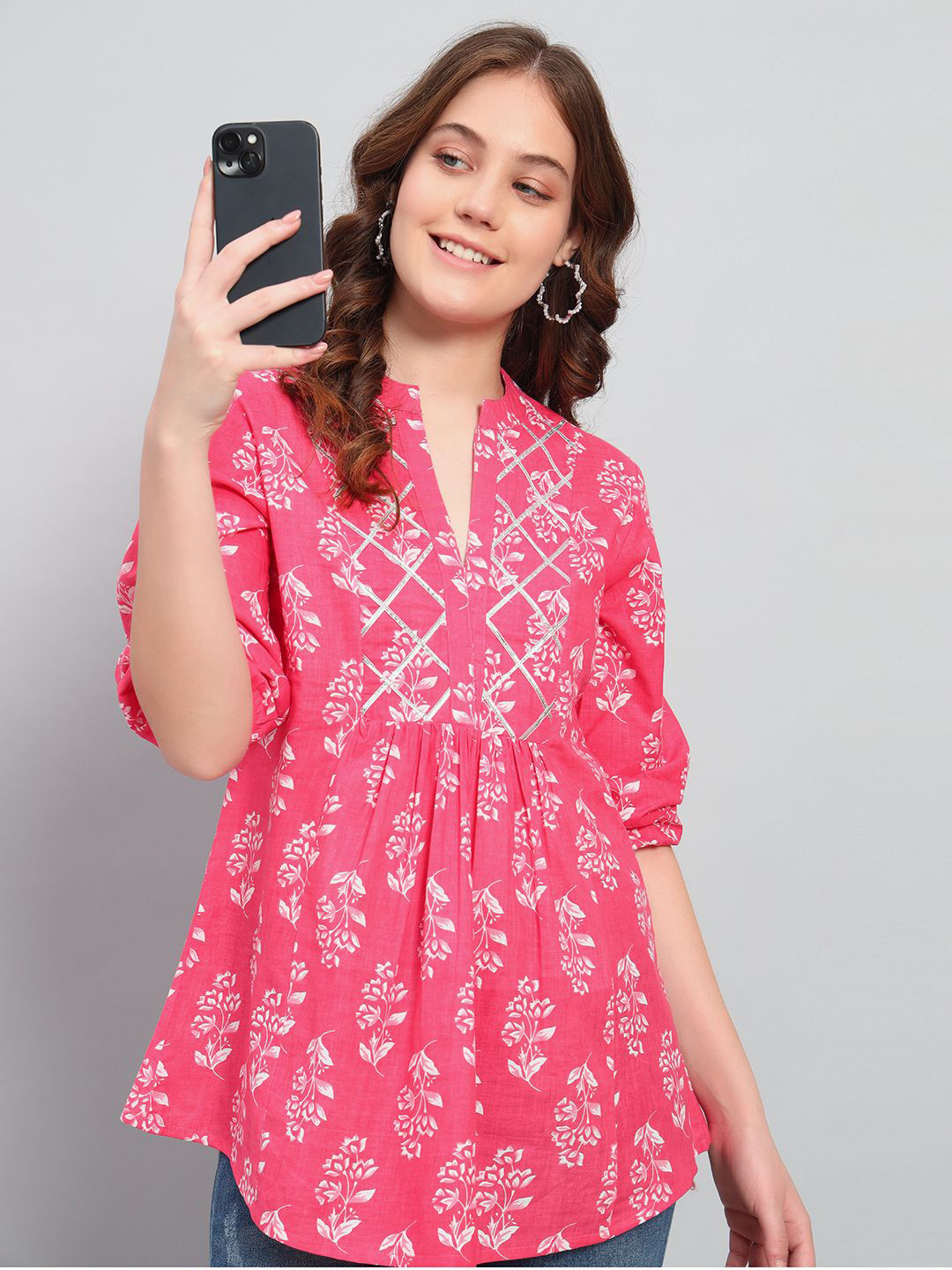 Deewa Print Cotton Empire Longline Top