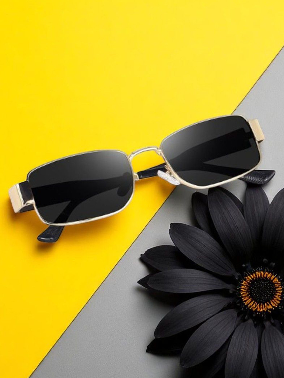 The Roadster Lifestyle Co. Rectangle Sunglasses With UV Protected Lens Adea gold black