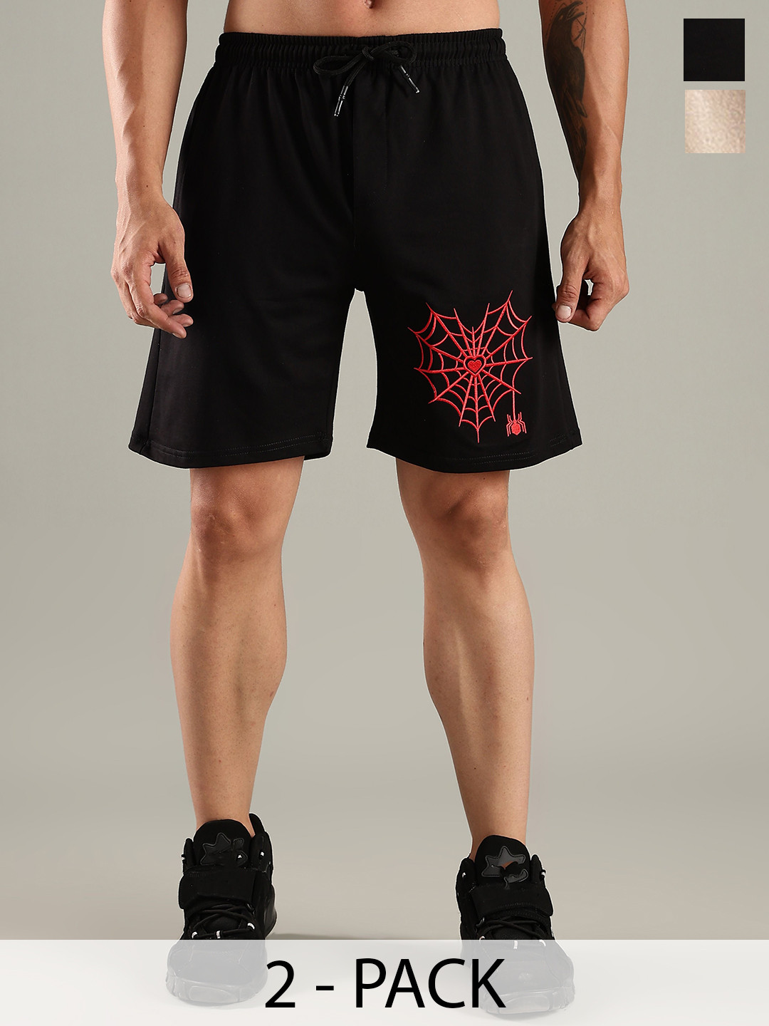 Aerio Men Pack Of 2 Embroidered Mid-Rise Relaxed Fit Pure Cotton Shorts