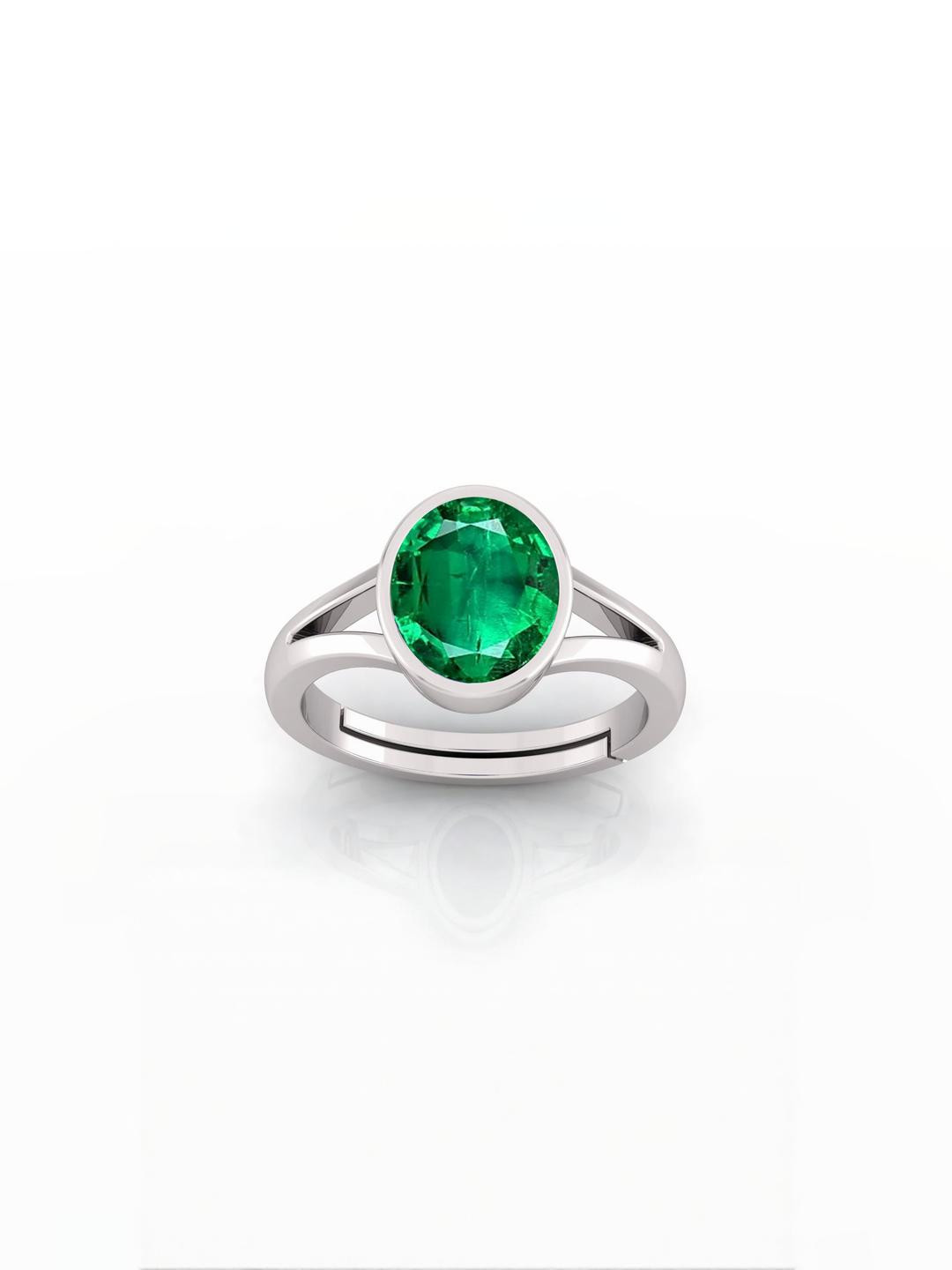10.25 Ratti 9.60 Carat Silver Plated Adjustable Panna Emerald Gemstone Natural Birthstone Stone Ring