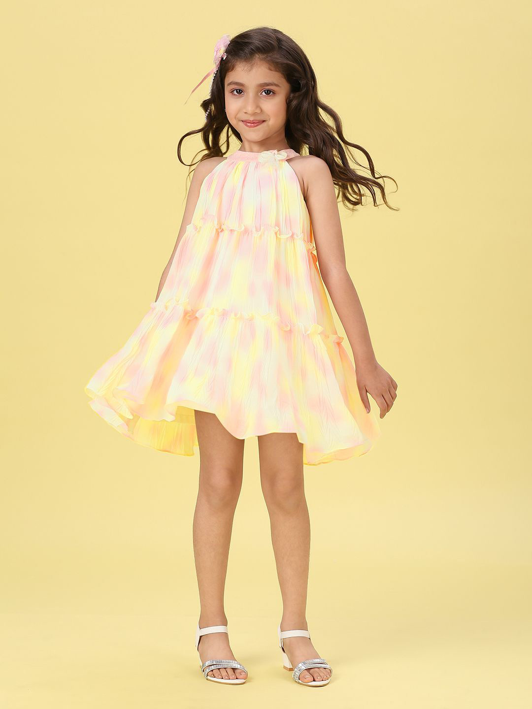Macwin Girls Ombre Dyed Ruffled Tiered A-Line Dress