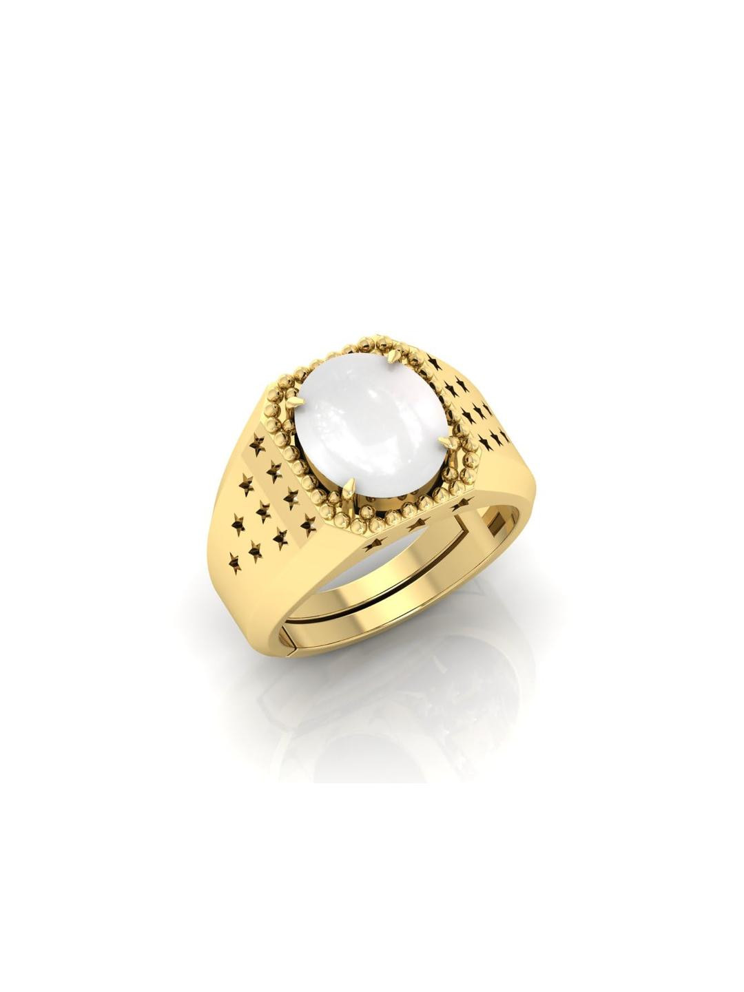 9.25 Ratti Moonstone Stone Certified Gemstone Gold Plated Adjustable Ring
