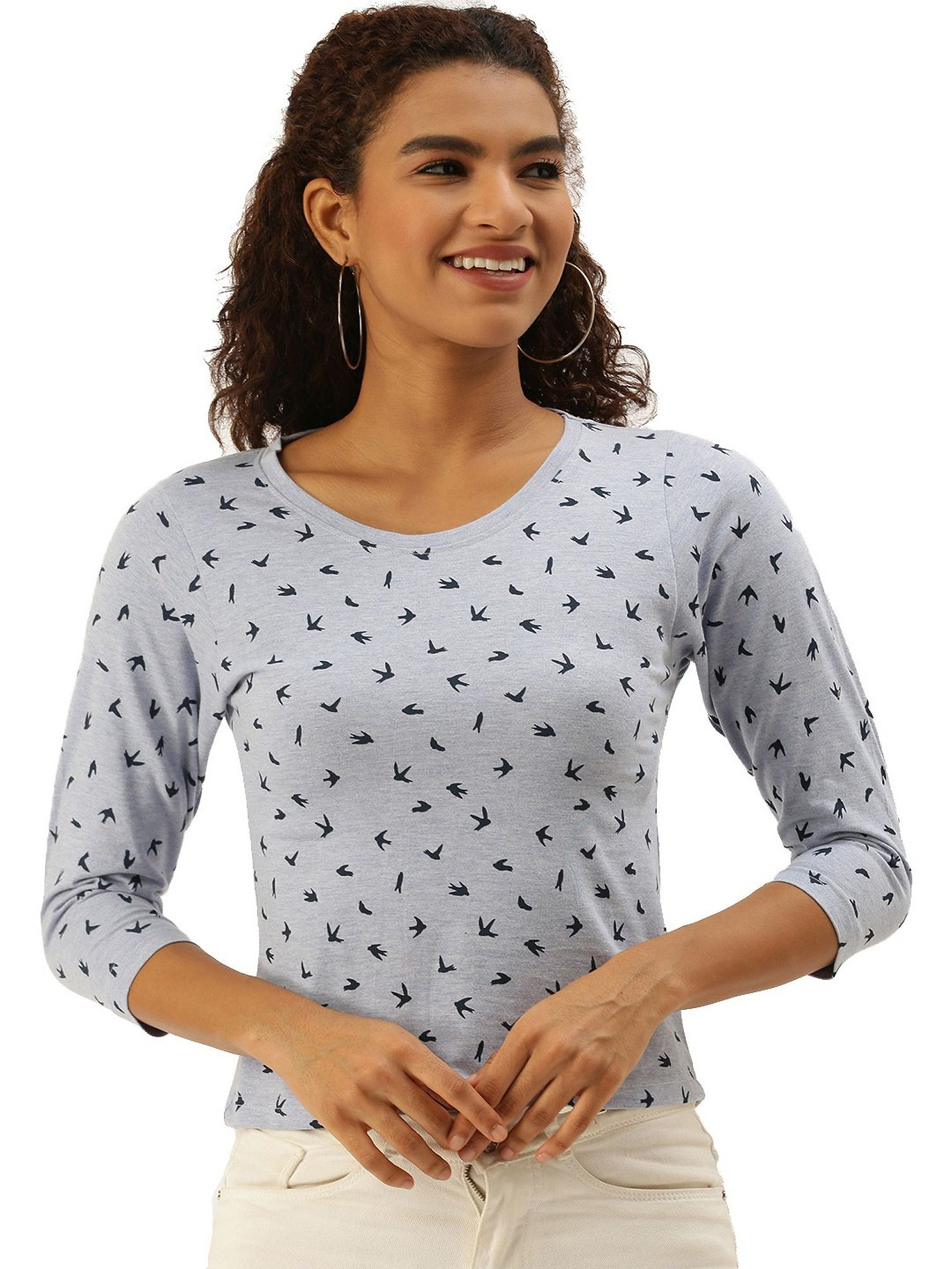 Esplendido Women Conversational Printed Round Neck Pure Cotton Slim Fit T-shirt