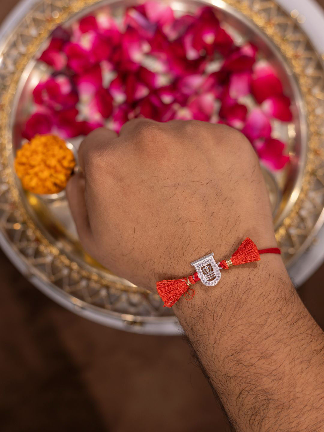 Anouk 925 Sterling Silver Rakhi With Roli Chawal Plate & Potli