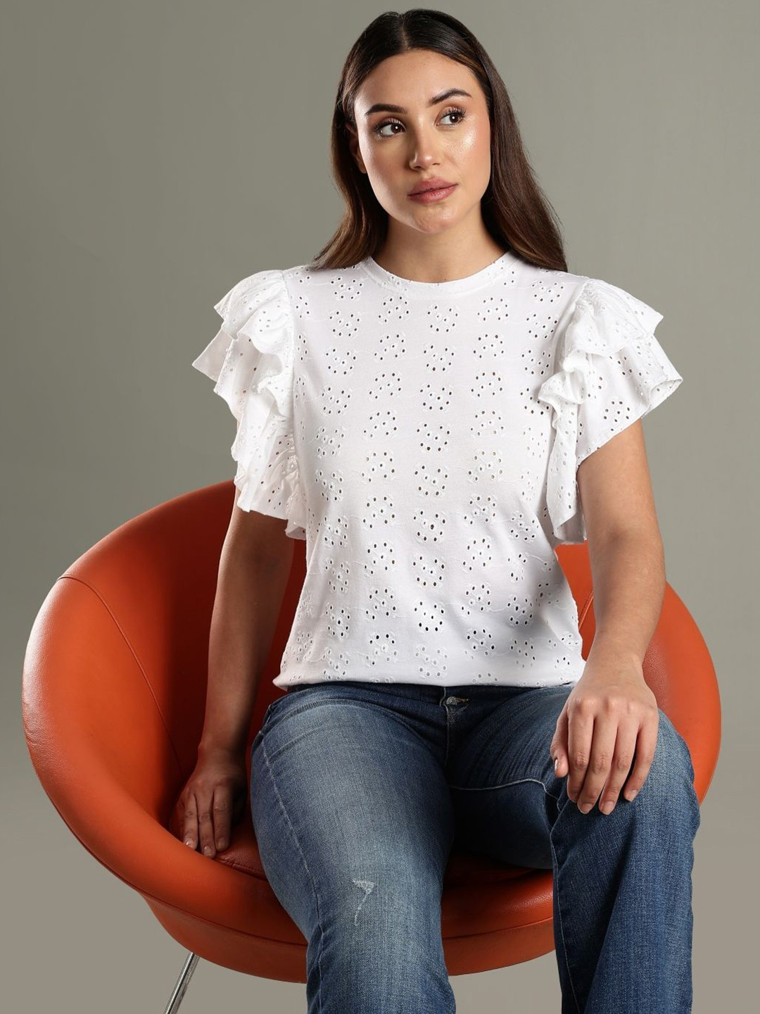 Tommy Hilfiger Flutter Sleeve Cotton Top