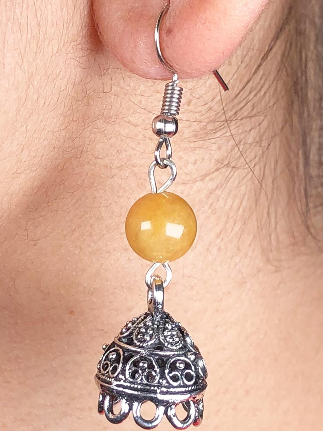 Hamdmade Gemstone Yellow Onyx Earrings For W