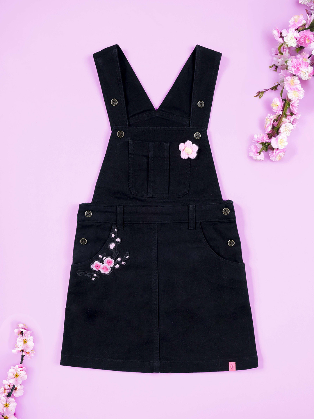 KiddoPanti Girls Floral Printed Dungaree