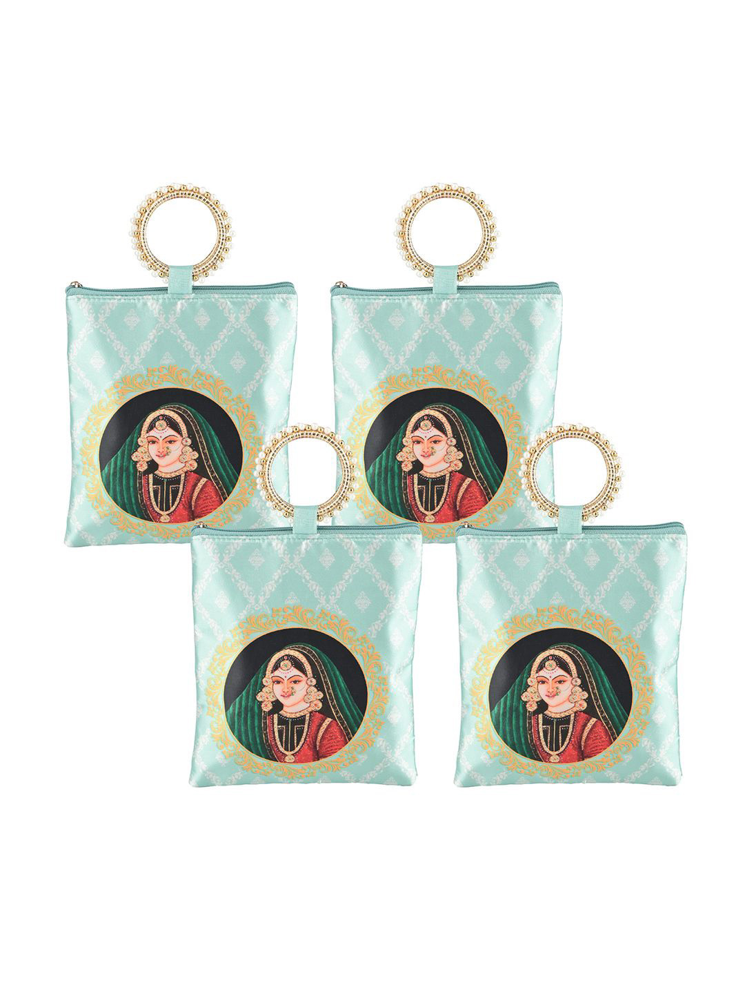 Kuber Industries Women Set Of 4 Silk Hand Bags with Zip & Handle