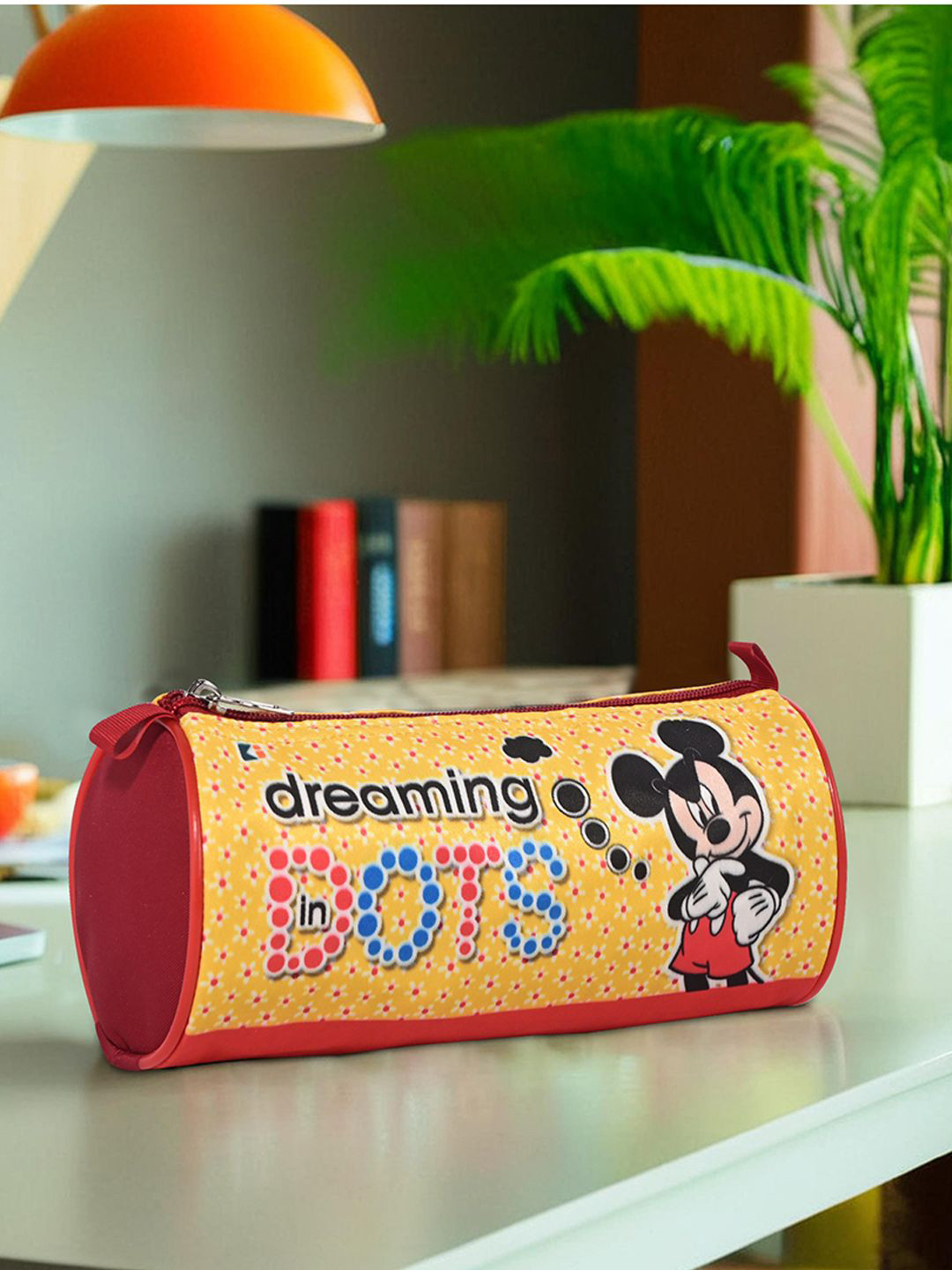 Kuber Industries Kids Set Of 2 Dots Micky Printed Multipurpose Round Pencil Pouches