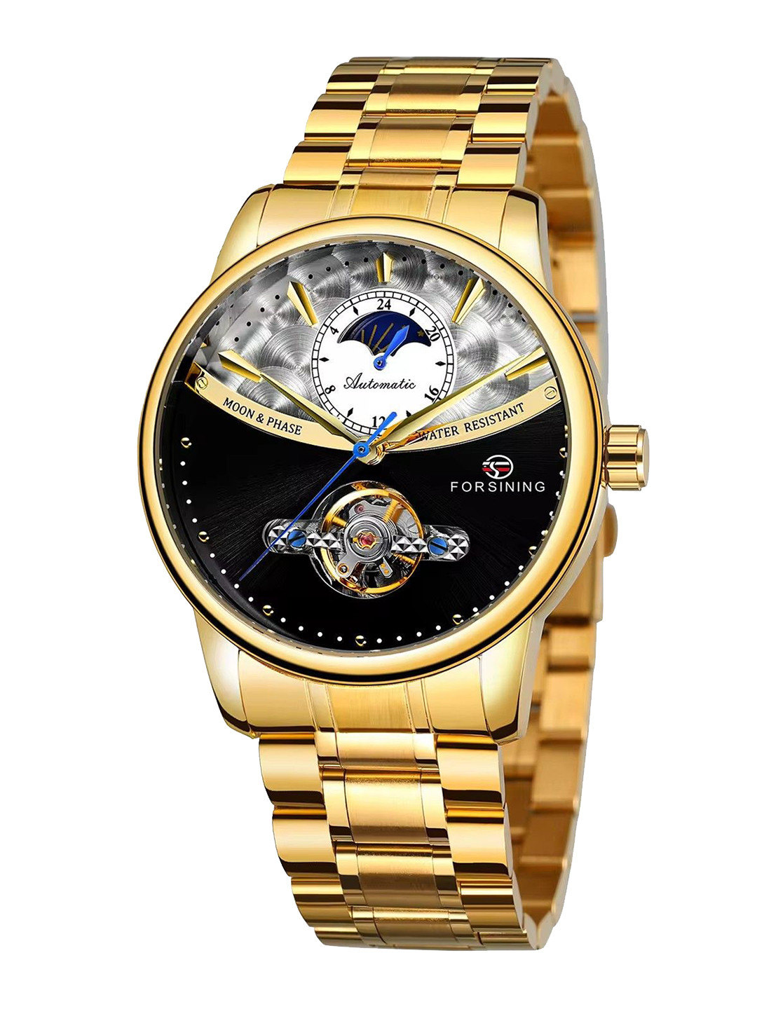 FORSINING Men Automatic Mechanical Watch with Round Dial & Stainless Steel Strap