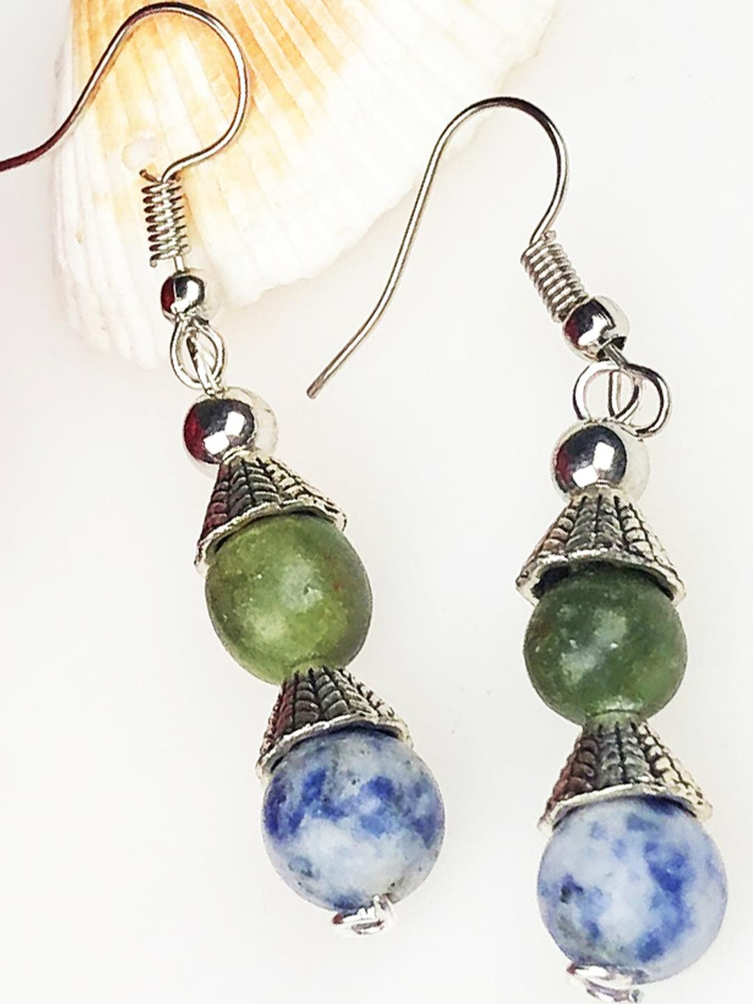 Zhupuk Silver Plated Green Jasper Contemporary Drop Earrings