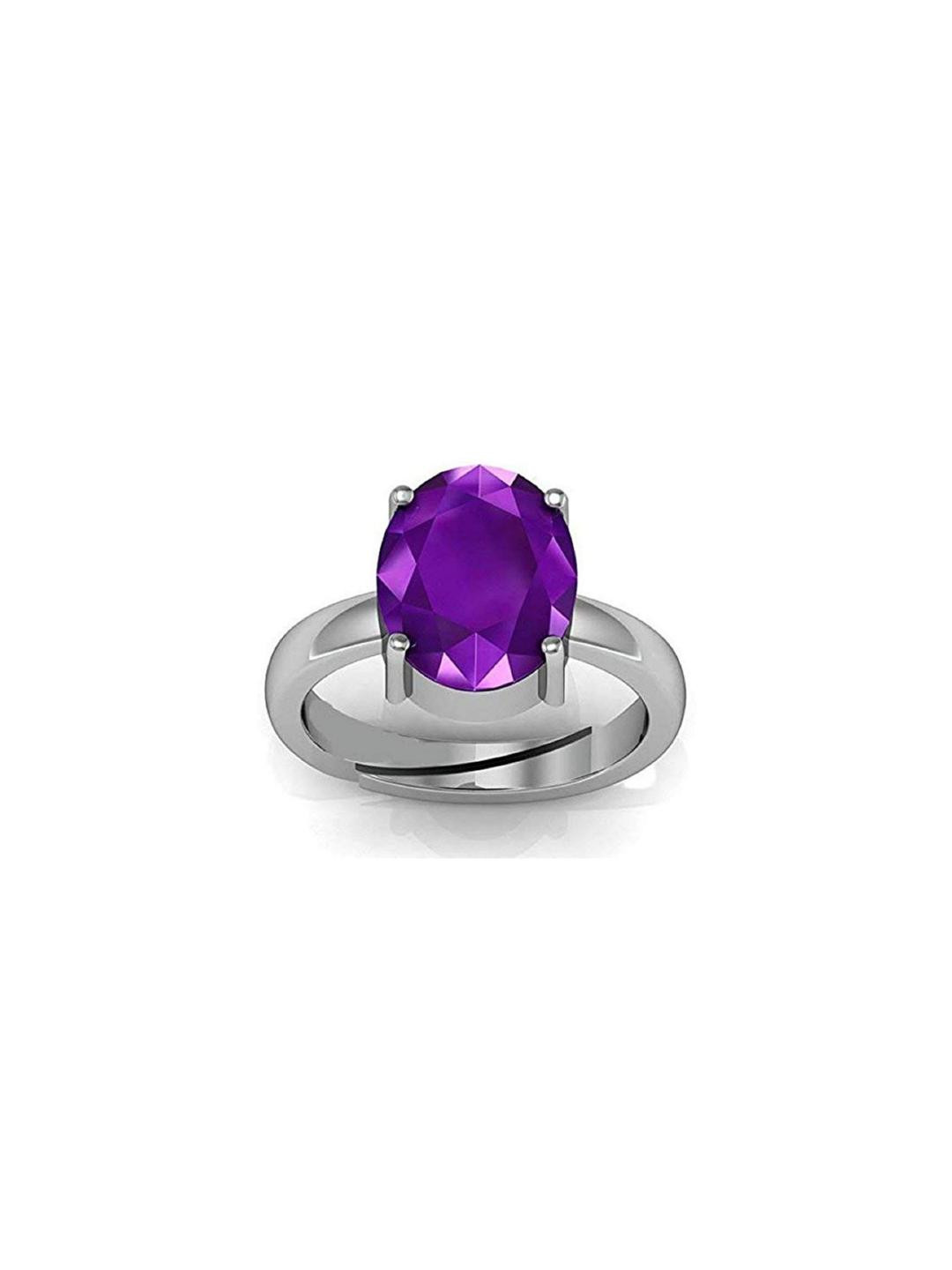 8.25 Ratti Amethyst Purple Crystal Stone Silver with matel Adjustable Ring for Astrological Purpose