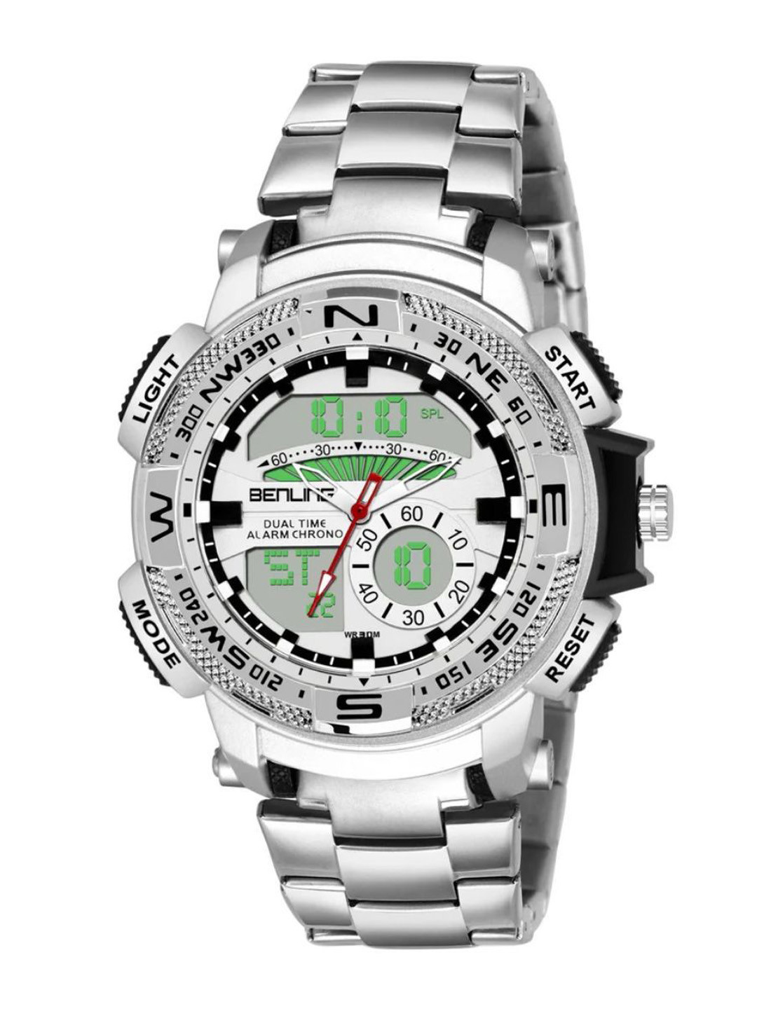 BENLING Men Stainless Steel Wrap Around Straps and Digital Watch BL-1012-311-SLVR-SLVR