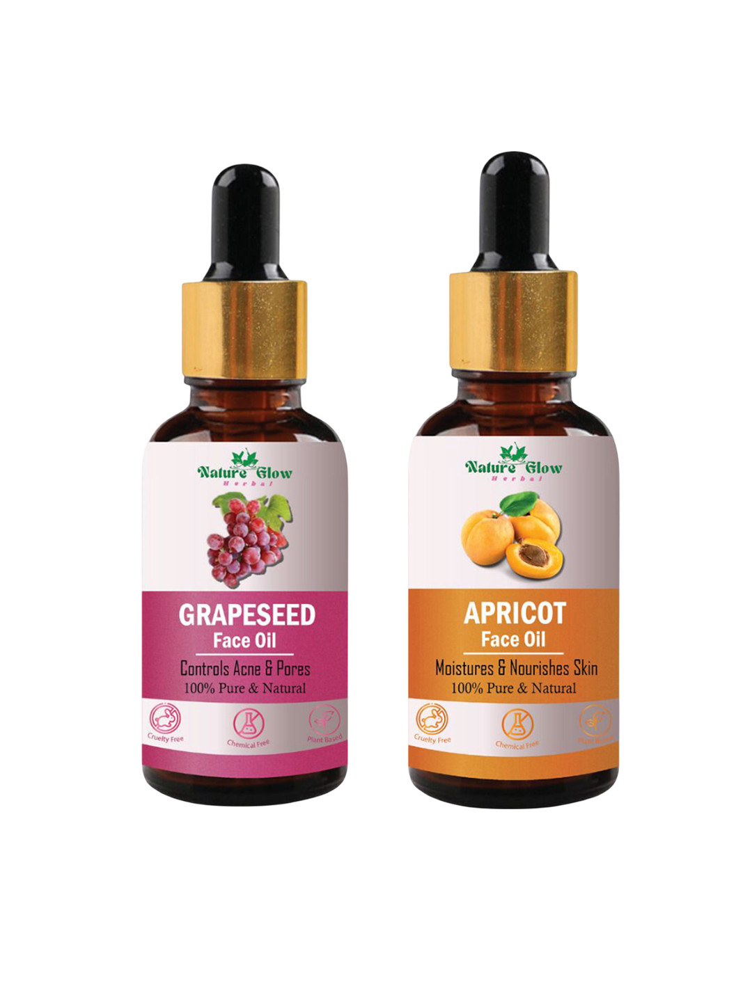Nature Glow Herbal Set Of 2 Grapeseed & Apricot Facial Oil- 15 ml Each