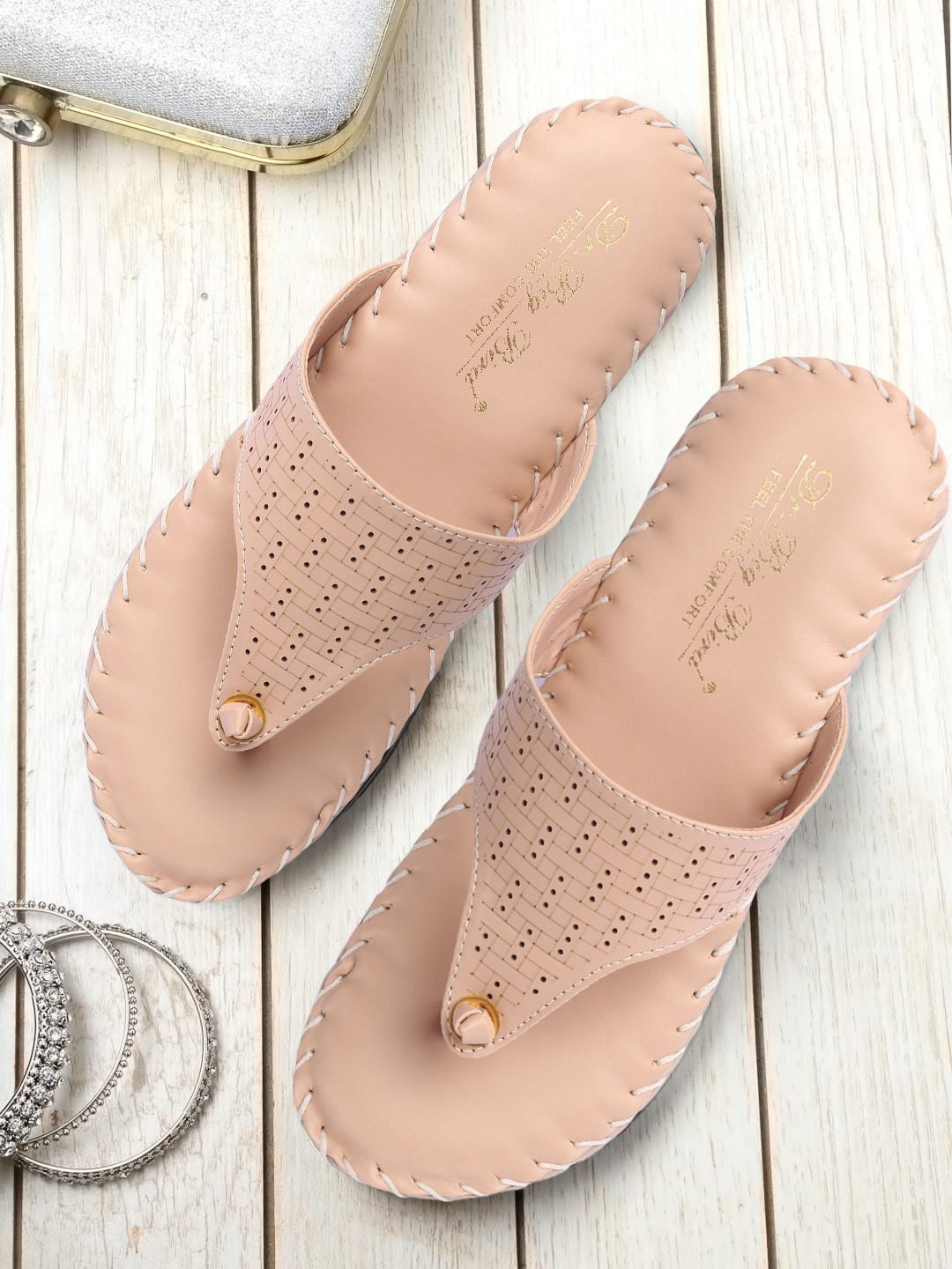 BIG BIRD FOOTWEAR Women Woven Design Slip-On Casual T-Strap Flats