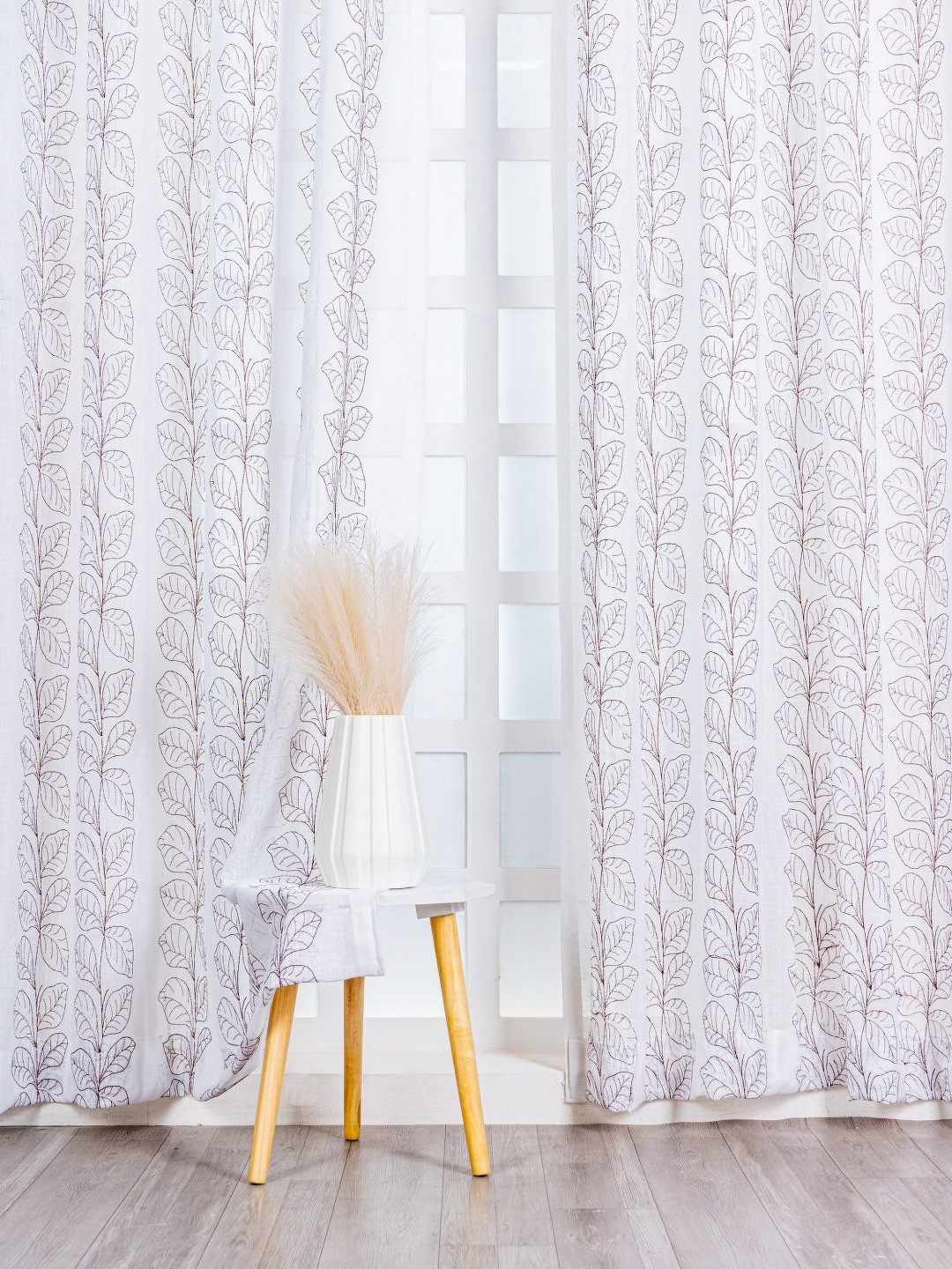 Parda Online White & Brown 4 Pieces Sheer Door Curtains