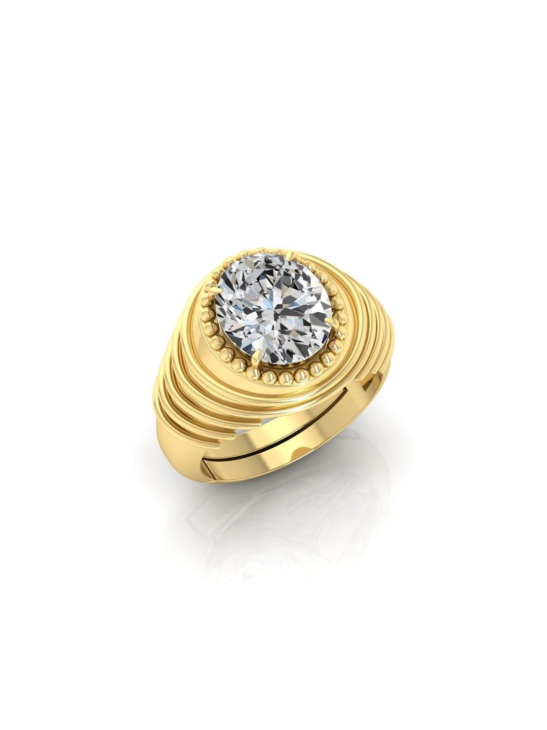 8.25 Ratti Transparent White Zircon Stone Gemstone Gold Plated Adjustable Ring