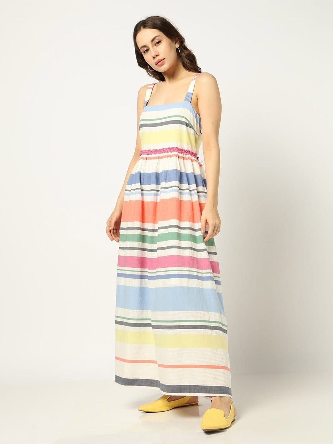 GAP Striped Square-Neck Maxi Fit & Flare Dress
