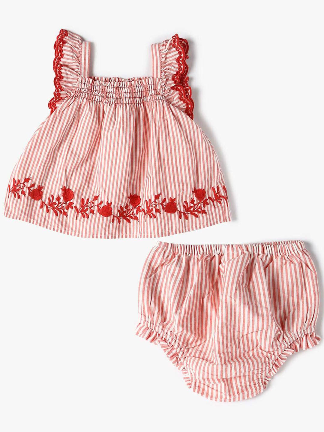 GAP Infant Girls Striped & Embroidered Pure Cotton Top With Shorts Clothing Set