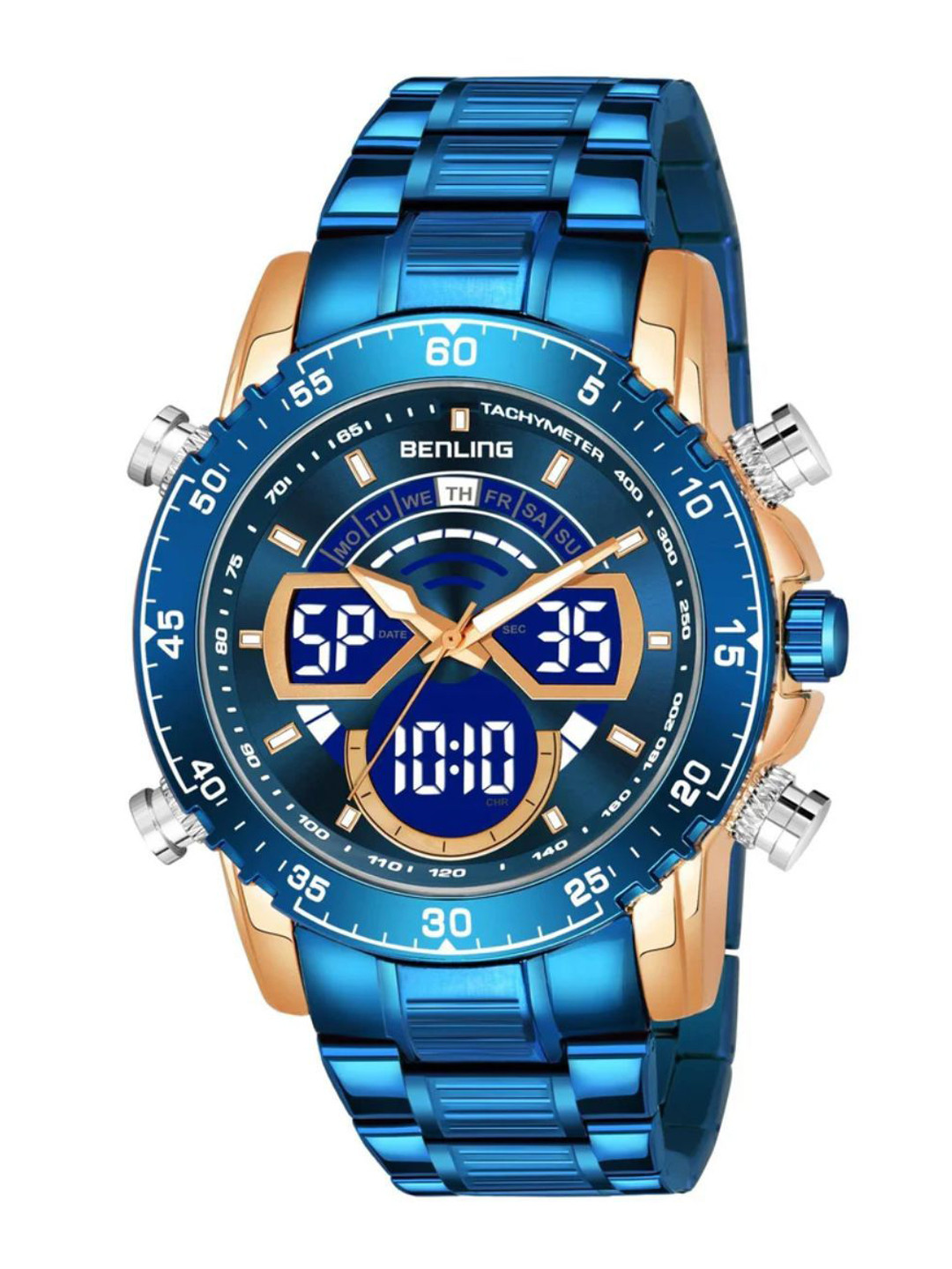 BENLING Men Stainless Steel Analogue and Digital Watch BL-1034-BLU-GLD
