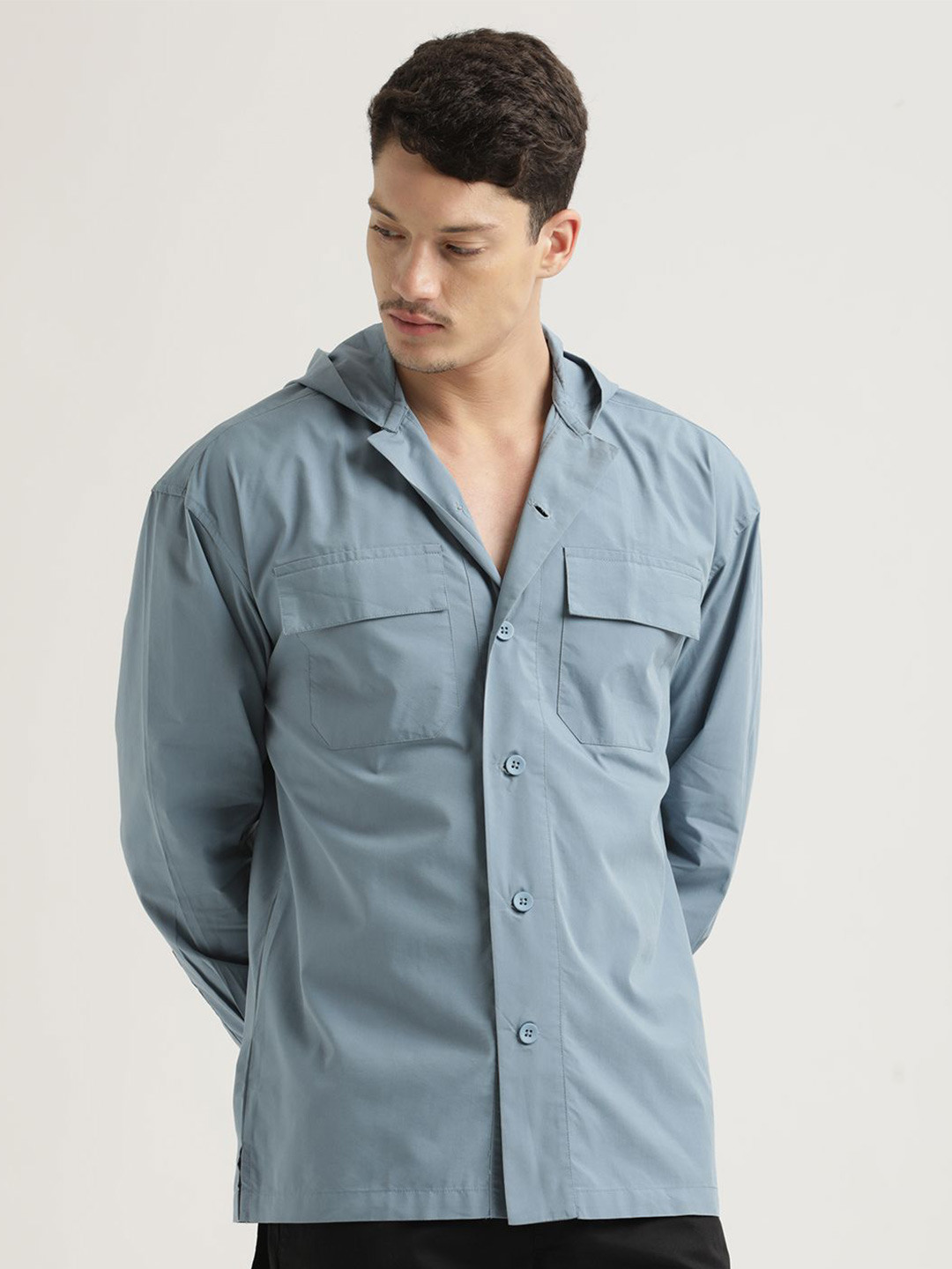 Blu MNKY Smart Hood Collar Slim Fit Casual Shirt