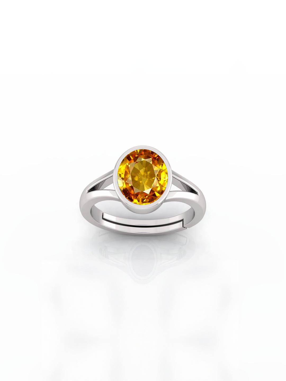 11.25 Ratti Silver Plated Adjustable Pukhraj Yellow Sapphire Gemstone Natural Birthstone Stone Ring