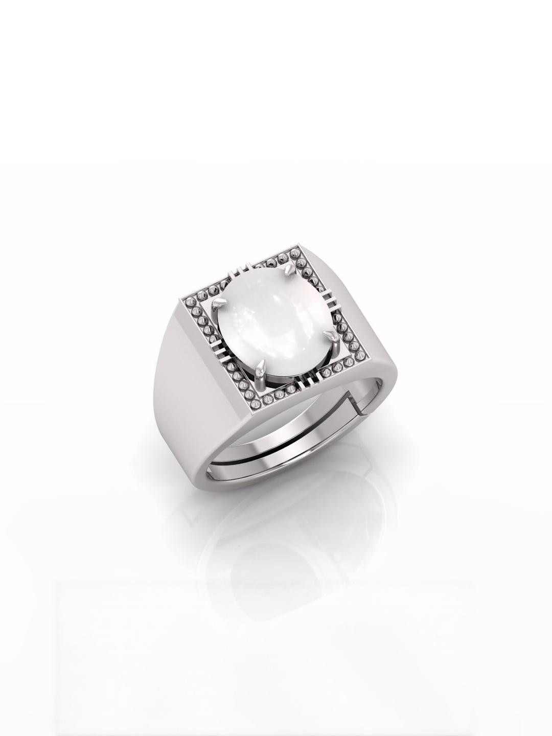 8.25 Ratti Moonstone Stone Certified Gemstone Silver Plated | Adjustable Ring With Lab Certificate