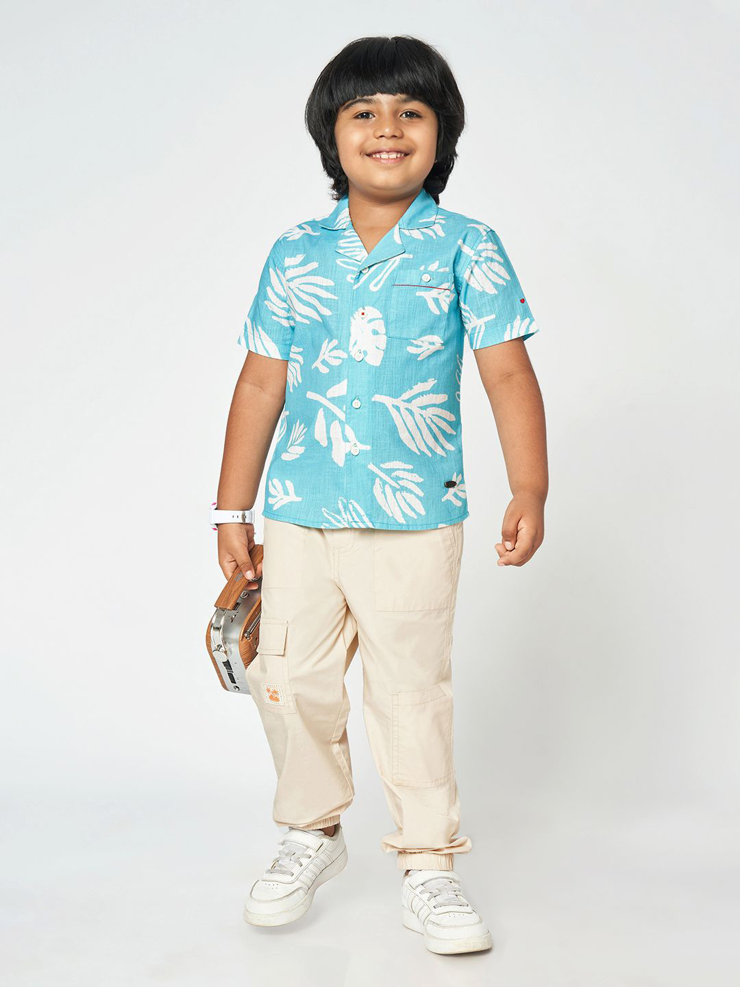 Ed-a-Mamma Premium Boys Floral Printed Spread Collar Short Sleeves Cotton Shirt