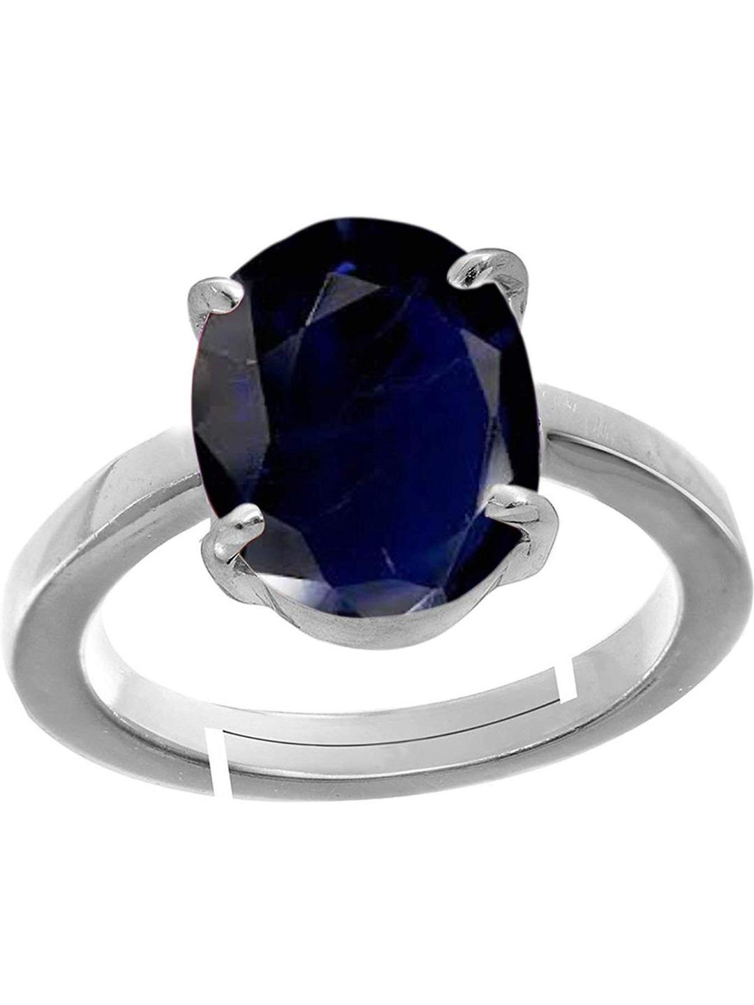 4.25 Ratti Certified Blue Sapphire (Neelam) Silver+White Metal KANTA Ring for Men And Women
