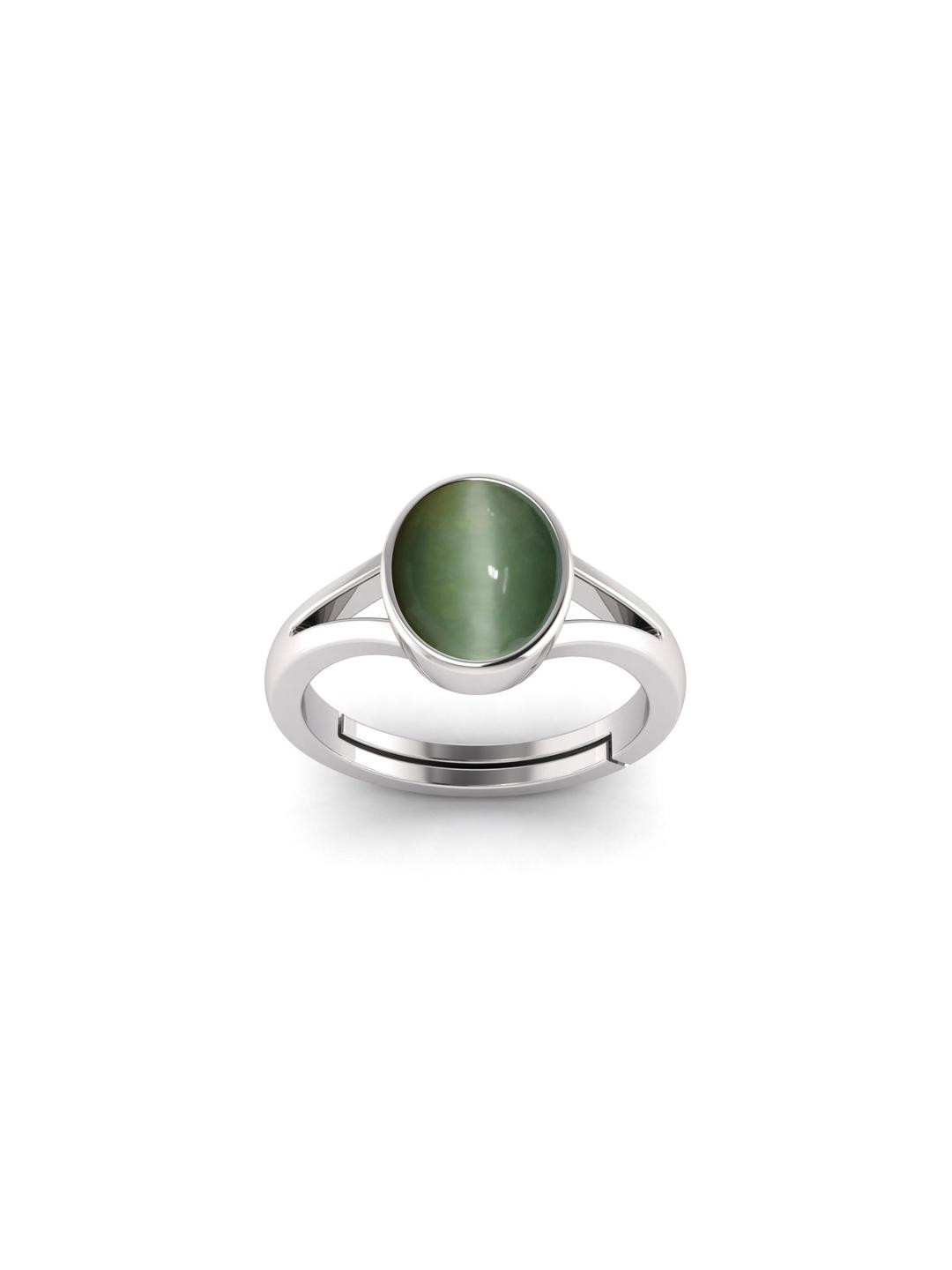 Todani Jems Silver Plated Cat's Eye Lehsuniya Gemstone Adjustable Ring