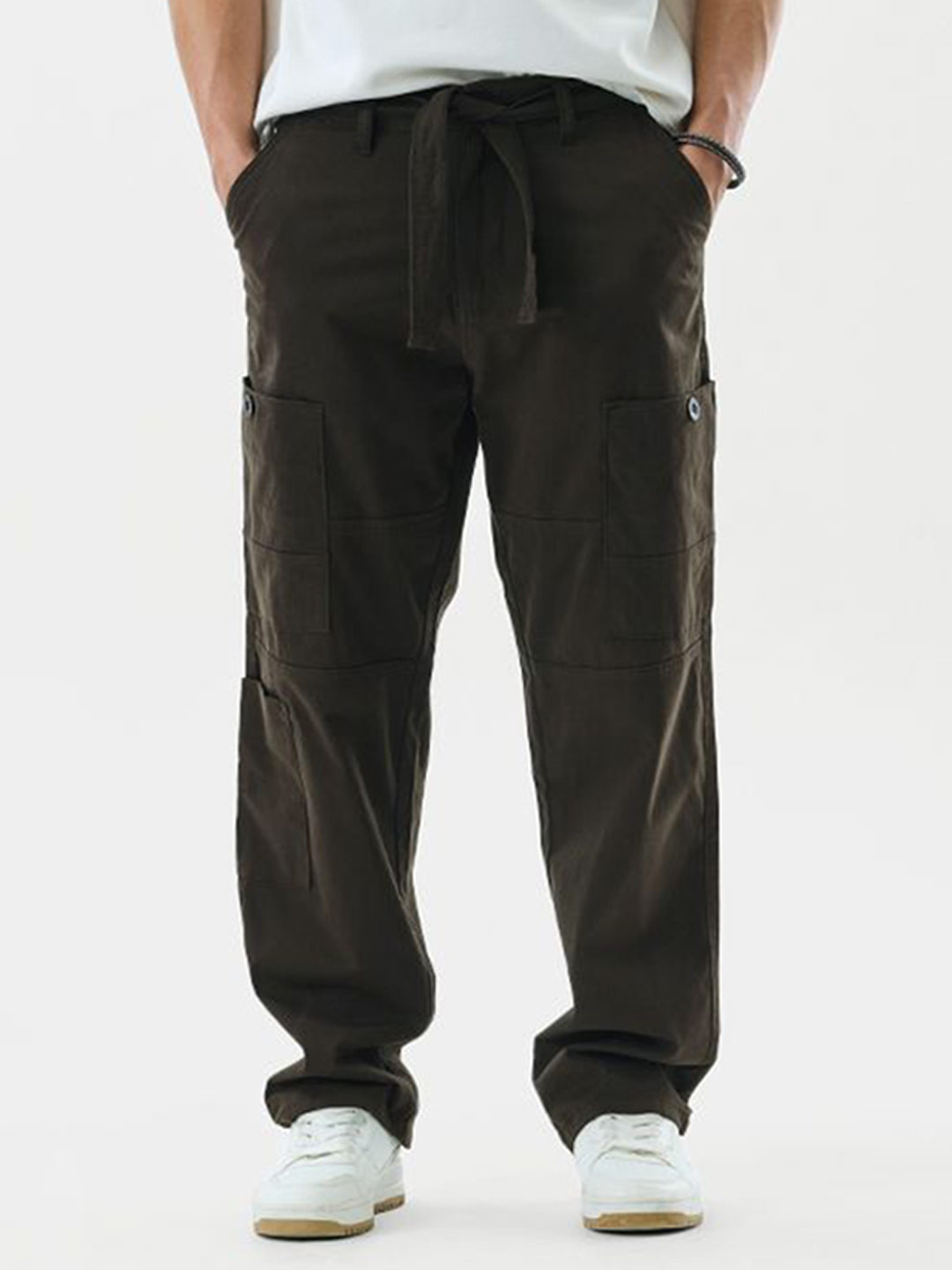 Snitch Men Brown Mid-Rise Baggy Cargo Pants
