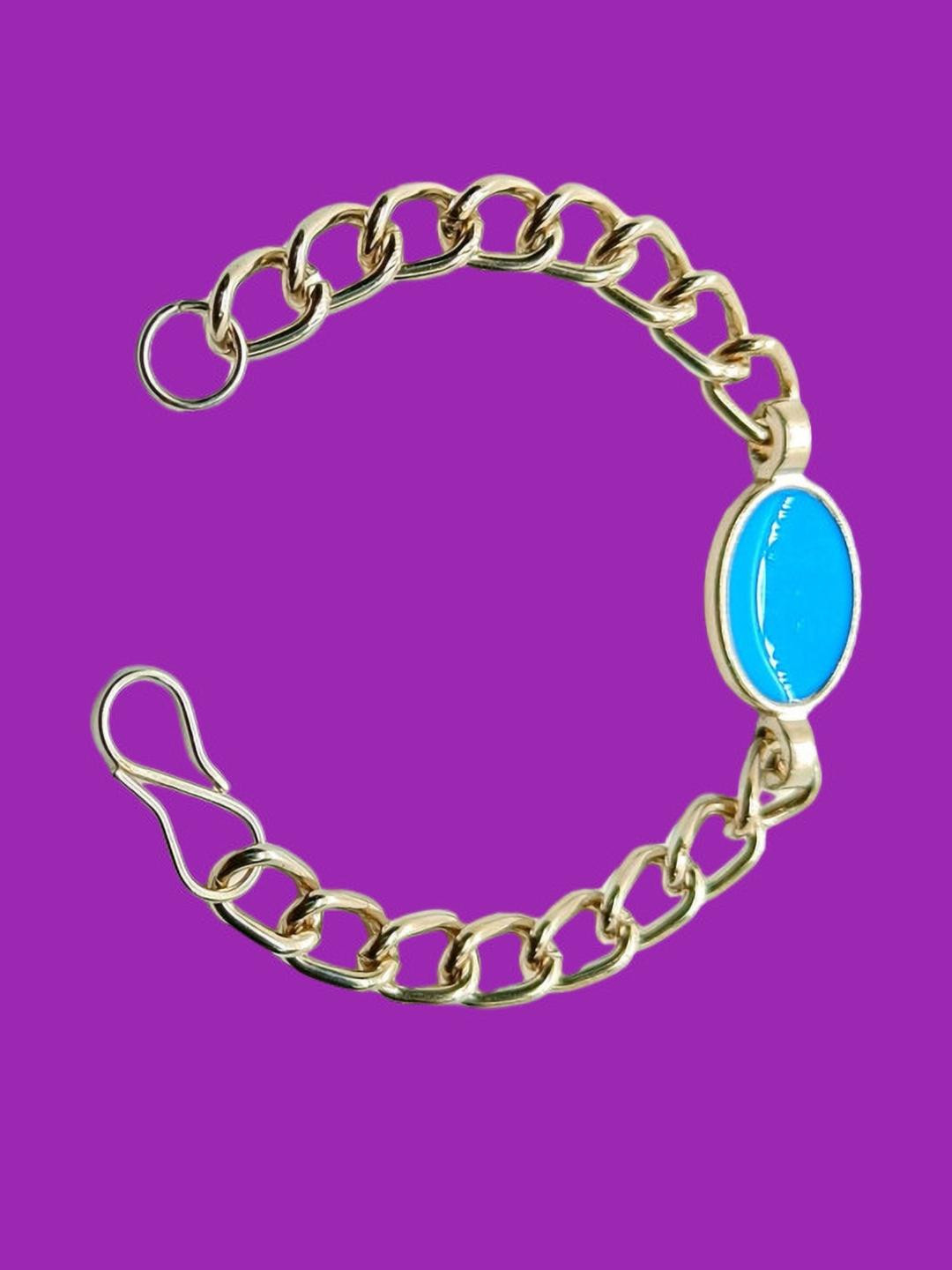 Dynamic Retail Global Men Stainless Steel Turquoise Stone Silver-Plated Link Bracelet